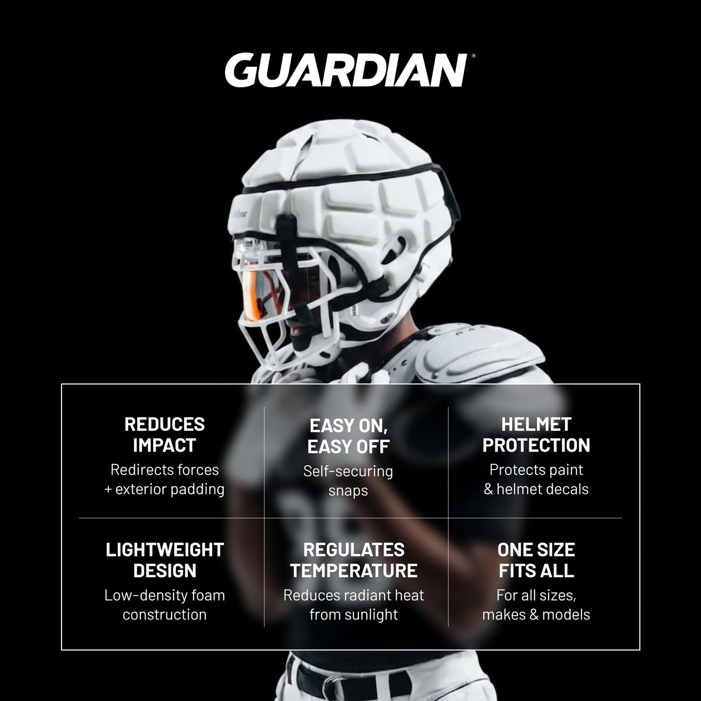 Guardian Cap - Soft-Shell Helmet Cover for Football and Lacrosse - Reduces Impact and Protects Helmets - One Size Fits All
