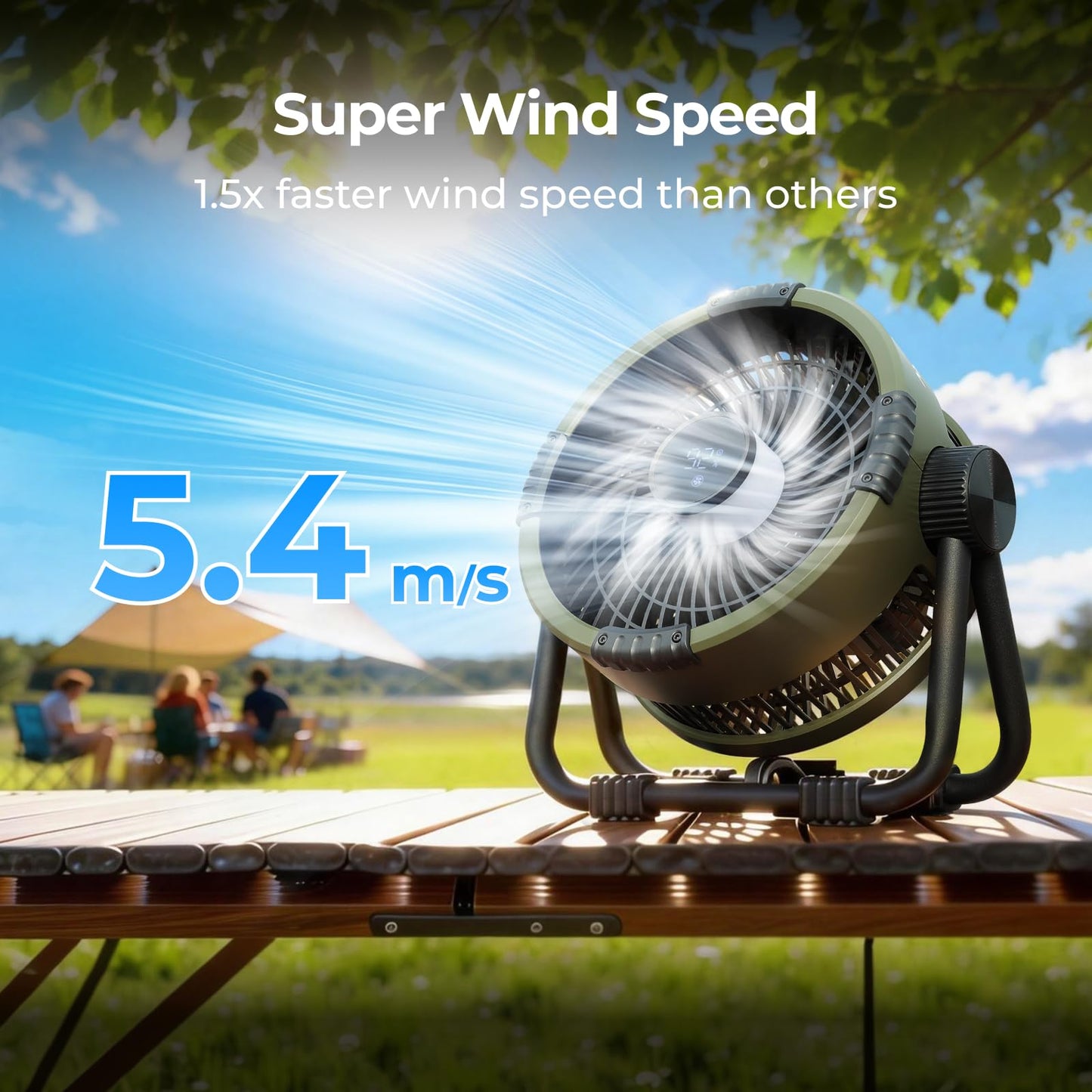 BougeRV Portable Fan Rechargeable, 20000mAh Battery Powered Fans with 4 Wind Speeds Hook Brighter Light LCD Display 270° Rotatable for Camping, Tent, Outdoors, Office, Travel, RV, Black