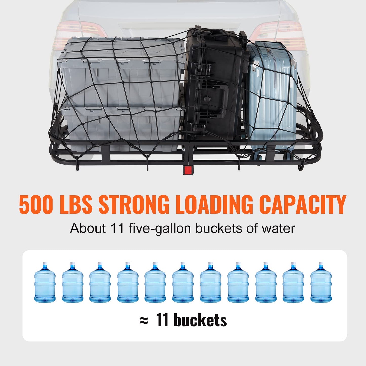 VEVOR 60x24x6 Folding Hitch Carrier - 500lb Capacity Cargo Basket & Waterproof Bag, Fits 2" Hitch Receiver for SUV, Truck, Pickup