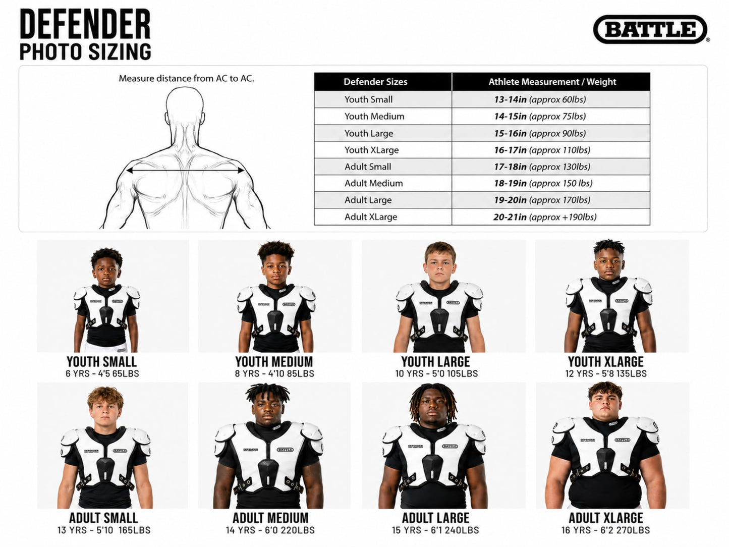Battle Sports Phantom Football Shoulder Pads | Leaf-spring technology absorbs shock, Molded chest plate, Permanent sternum protector, Wide-coverage foam neck roll