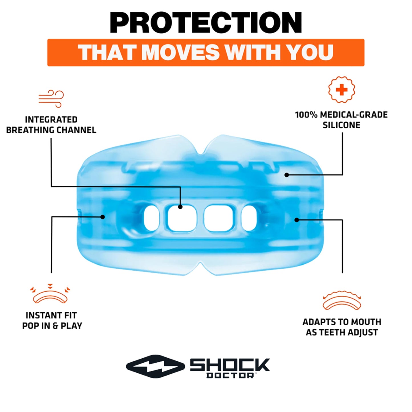 Double Braces Strapless Mouth Guard, Fangs, Adult