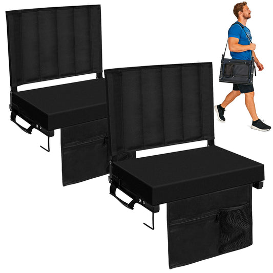 Romswi Stadium Seats for Bleachers with Back Support 2 Pack, Lightweight Portable Bleacher Chairs with Wide Padded Cushion, Folding Stadium Seat with Cup Holder