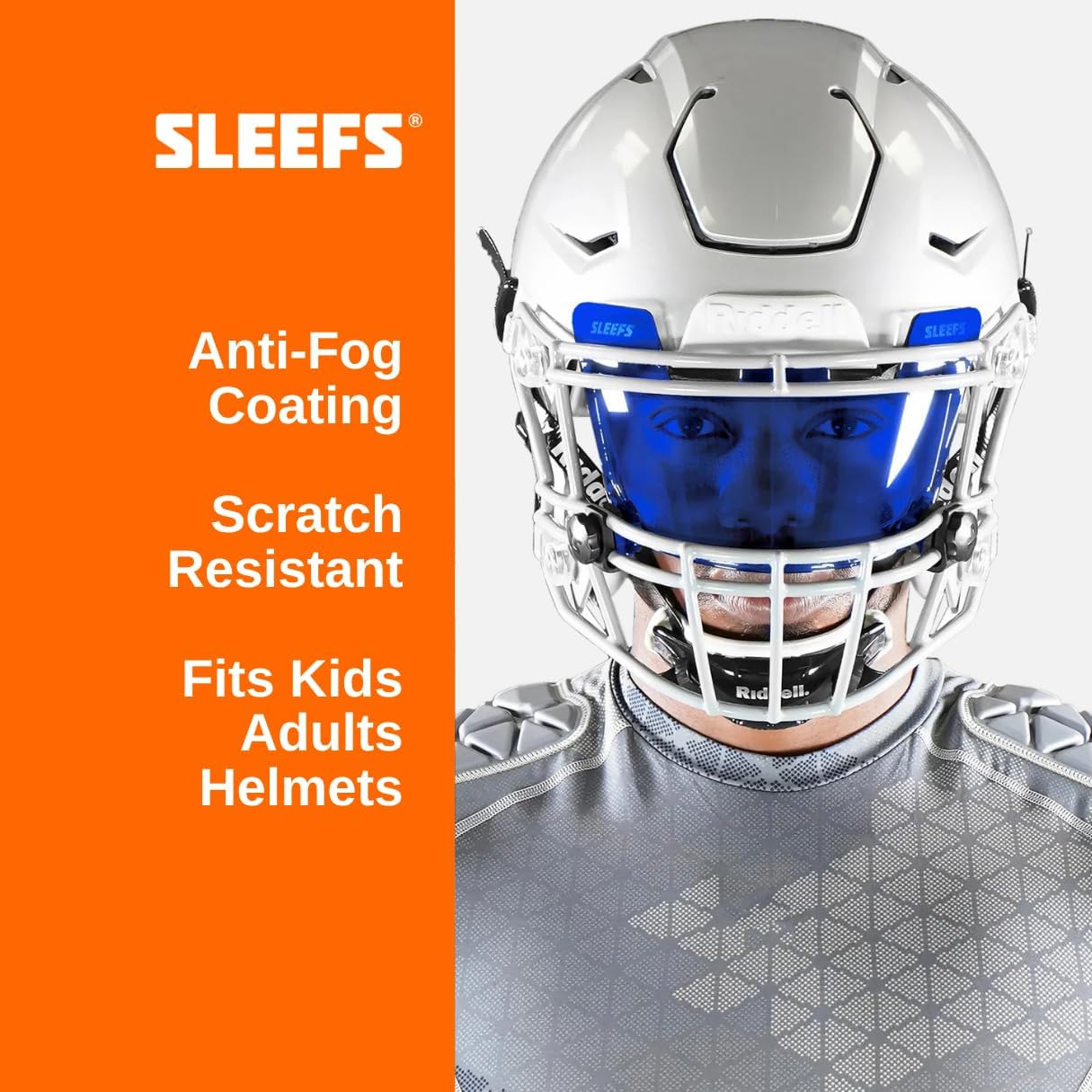 SLEEFS Clear Football Visor for Helmet - Professional Football Visor - Face & Eye Shield - Fits Youth & Adult Helmets - Includes Quick Visor Clips for Easy Installation