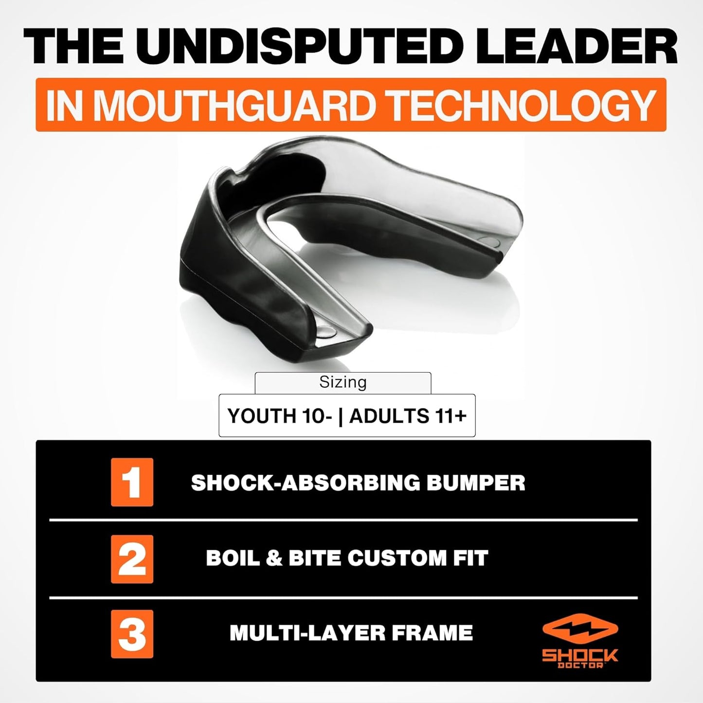 Shock Doctor Mouth Guard, Custom Fit Football Mouth Guard, Moldable Mouth Guard Boxing, Lacrosse, Hockey, MMA, Football & More, Mouthpiece, Mouthguard Sports, Adult & Youth