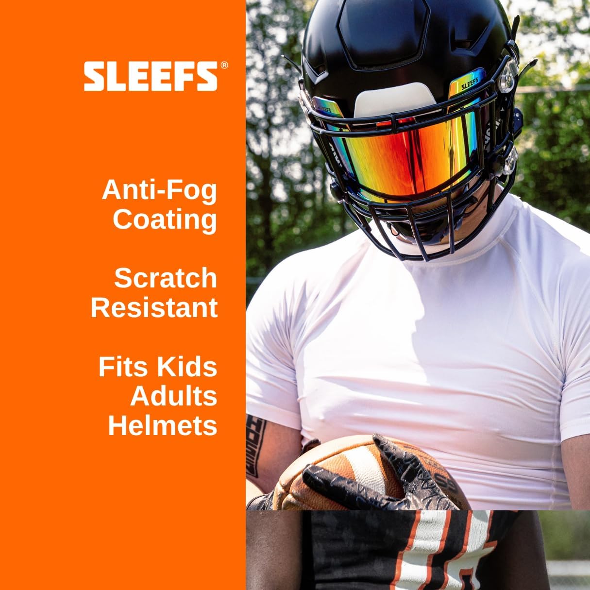 SLEEFS Clear Football Visor for Helmet - Professional Football Visor - Face & Eye Shield - Fits Youth & Adult Helmets - Includes Quick Visor Clips for Easy Installation