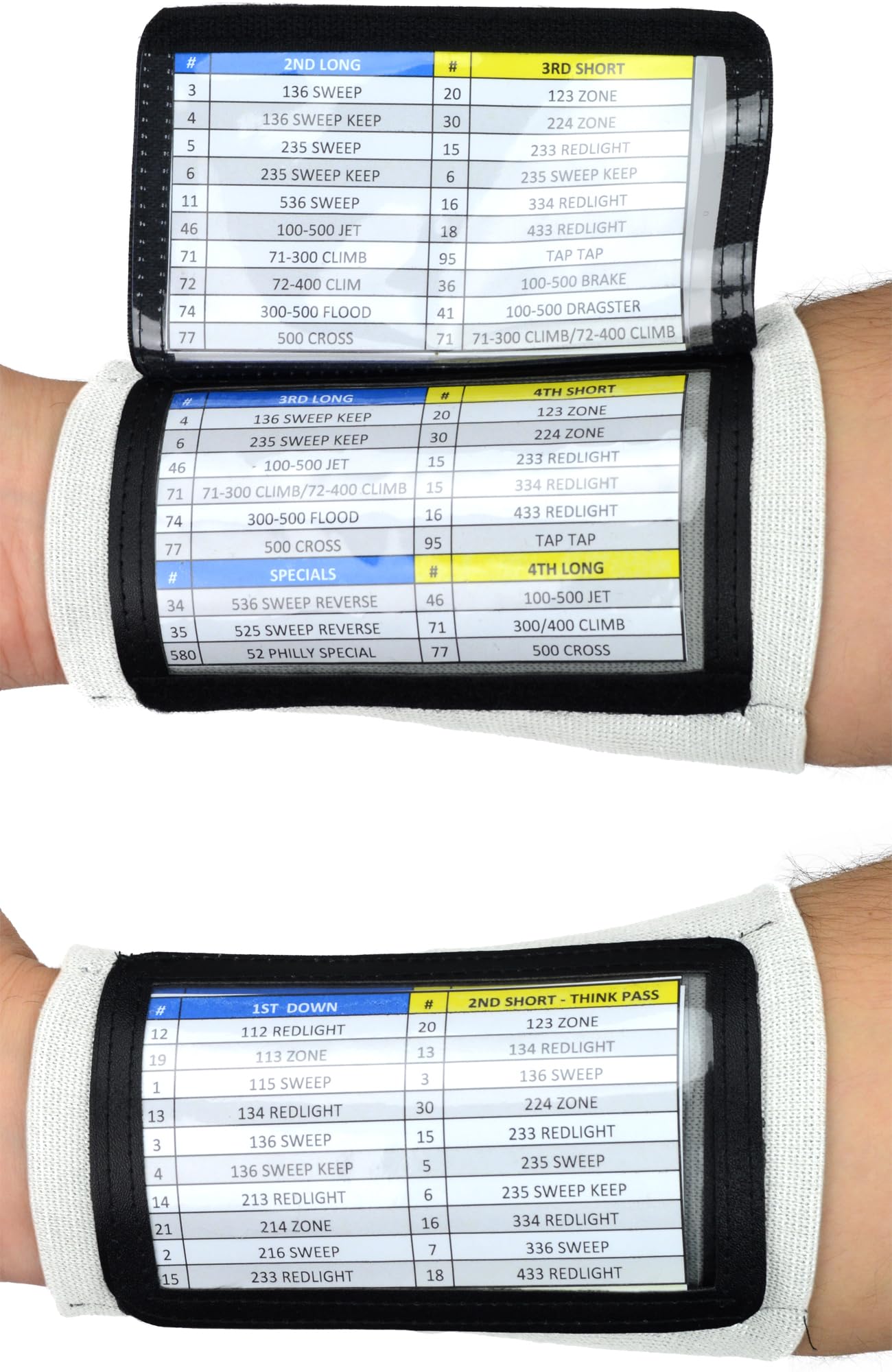 Sports Unlimited Adult Triple Wrist Coach, Football Wristbands for Plays, Baseball Wristbands, QB Arm Bands