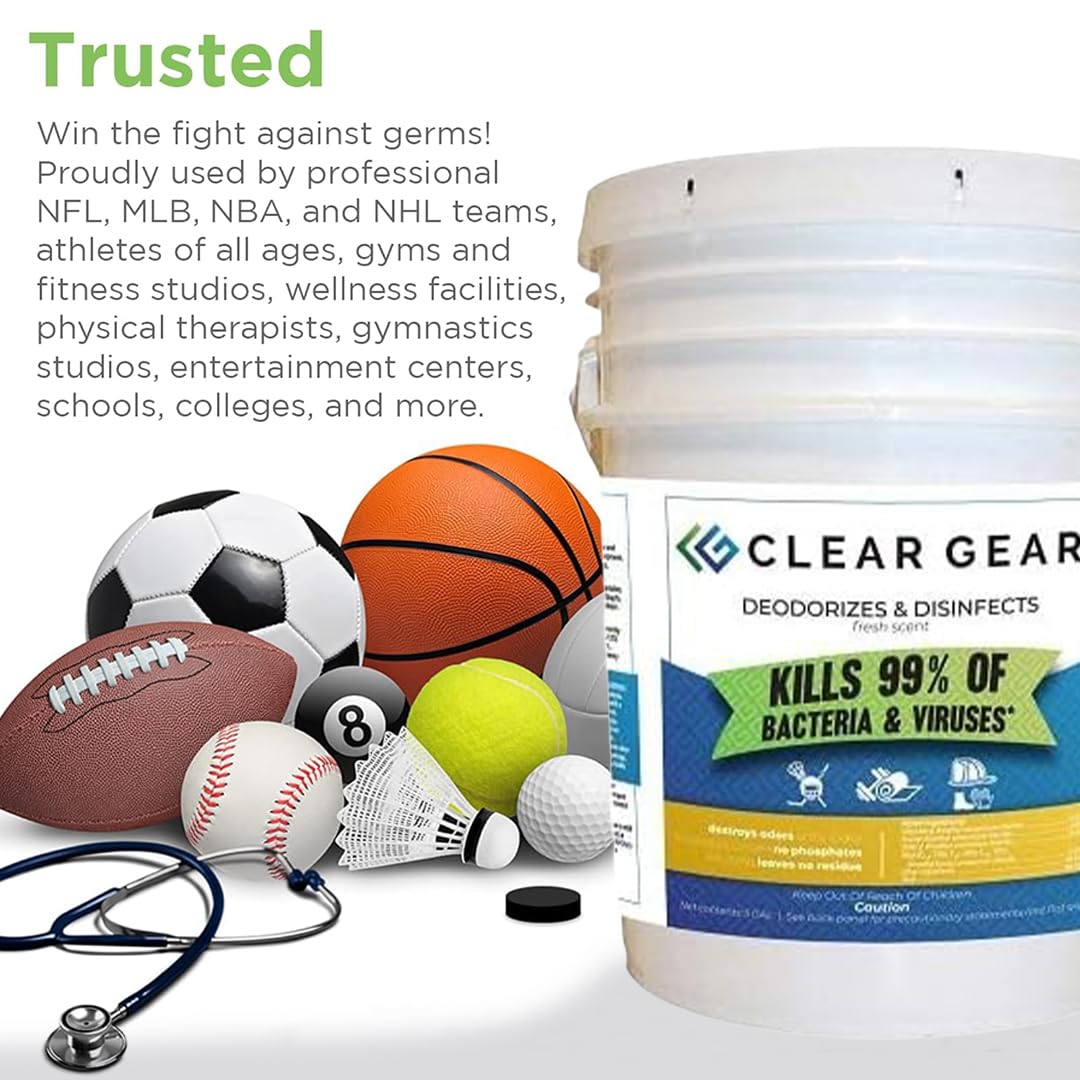 Clear Gear Disinfectant Cleaner, and Deodorizer For Sports Equipment, Gyms, and Fitness Centers - EPA-Registered, Hospital Grade, Made in USA - 1-Pack of 32 Oz Bottle Disinfecting Spray