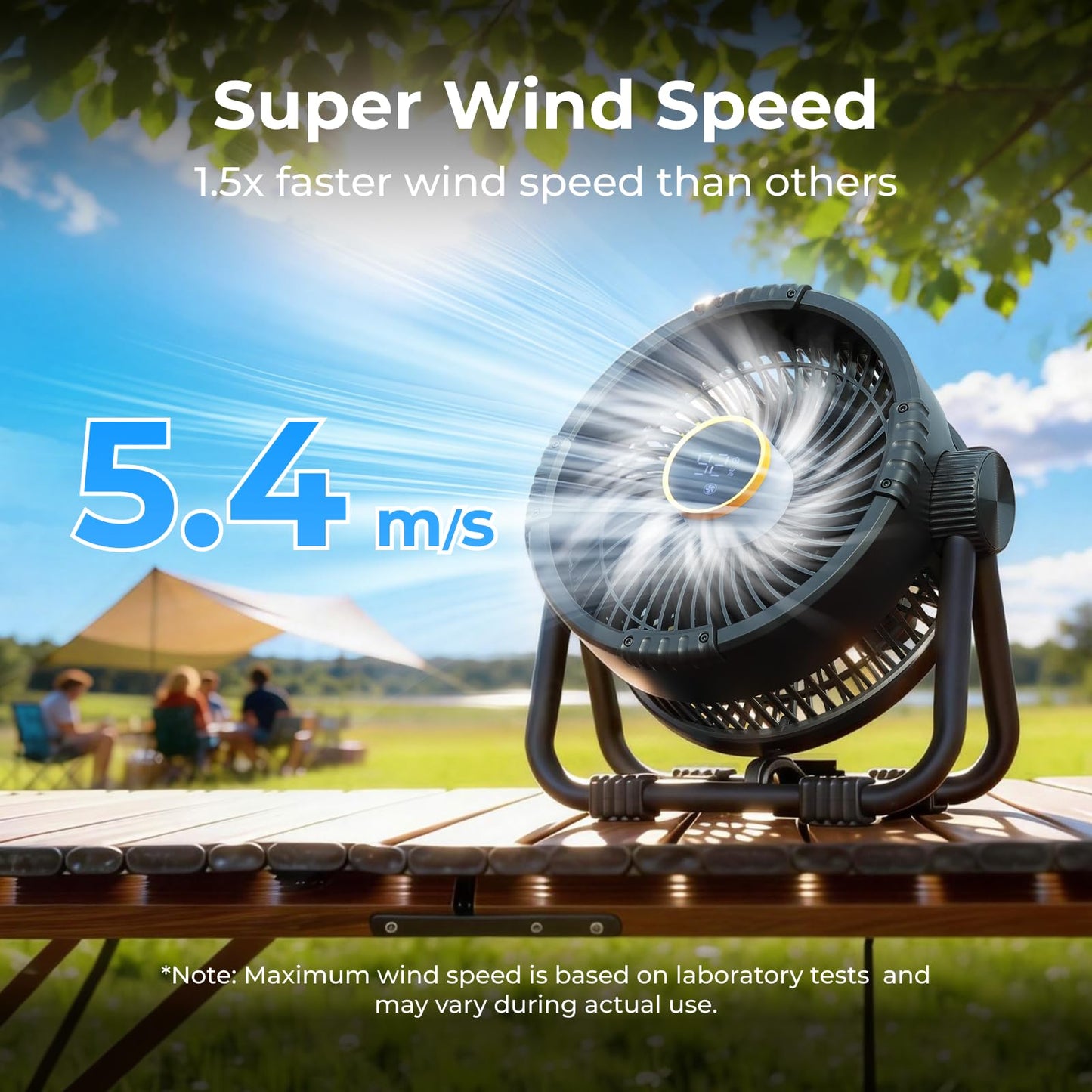 BougeRV Portable Fan Rechargeable, 20000mAh Battery Powered Fans with 4 Wind Speeds Hook Brighter Light LCD Display 270° Rotatable for Camping, Tent, Outdoors, Office, Travel, RV, Black