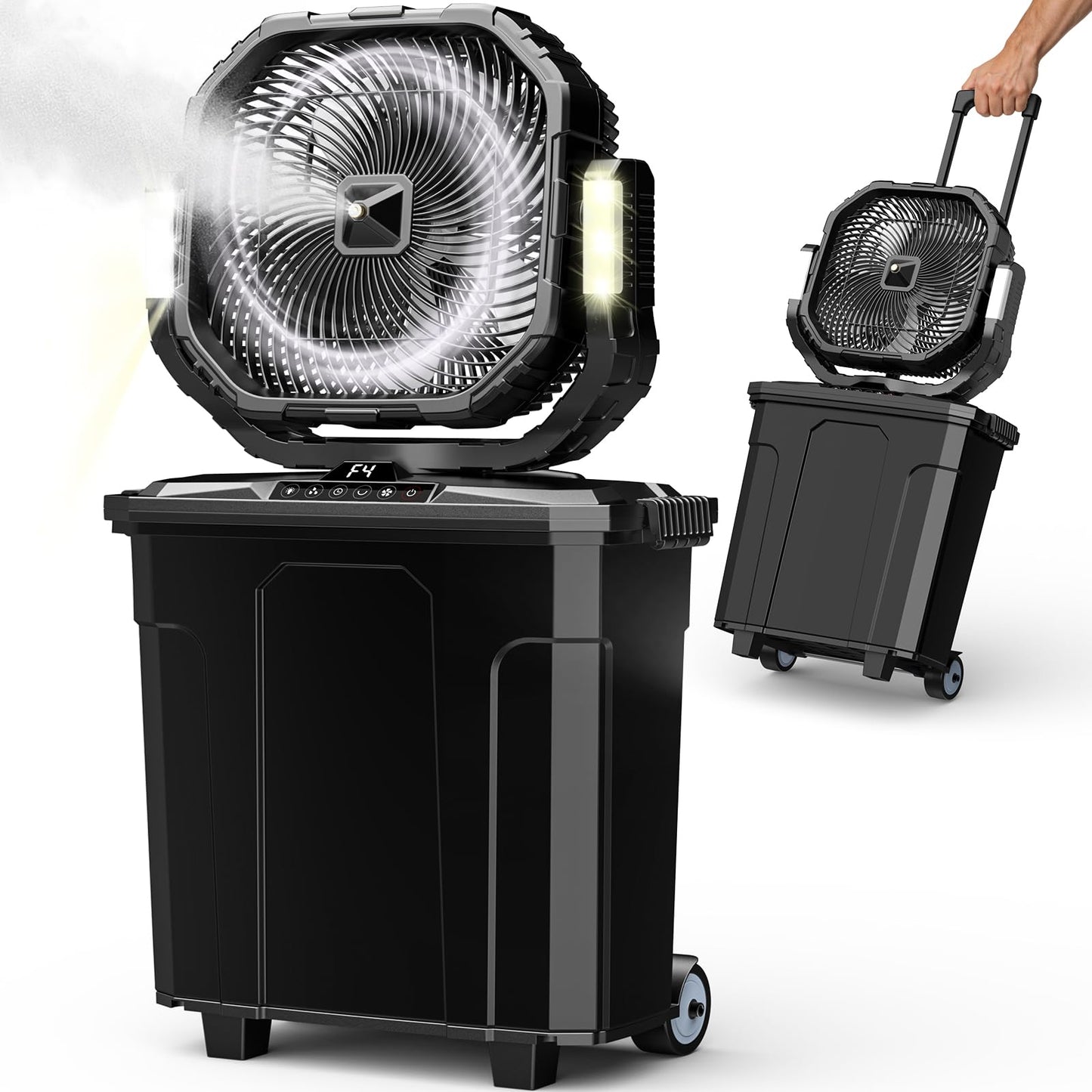 Ausic 5 Gal 12" Portable Misting Fan for Outside Patios, 30000mAh Outdoor Oscillating Rechargeable Battery Fan, Cooling Water Camping Fan with Telescopic Handle/Remote, Summer Essentials