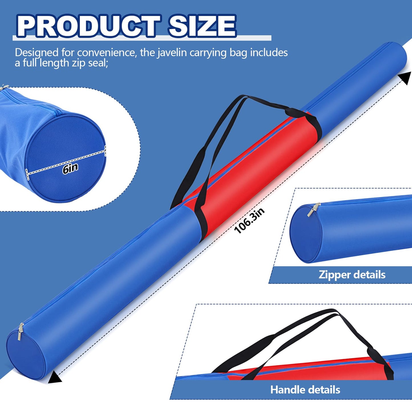Javelin Carrying Bag Heavy Duty Polyester Fabric Javelin Carrying Case for Track and Field Throwing Equipment, Hold up to 10 Javelins
