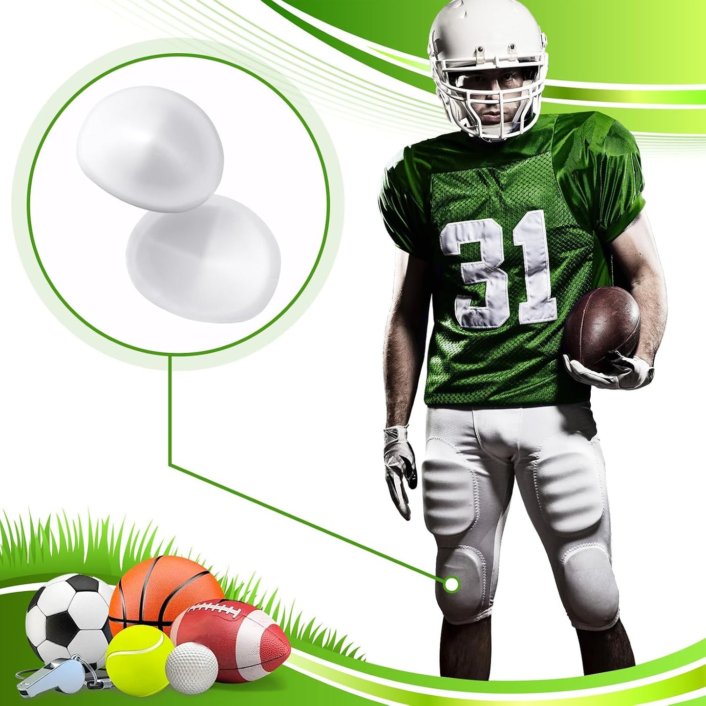 Meooeck 4 Pair Low Rise Knee Pads White Inserts Light Knee Pad Saver for Youth Men Women Kids Adult Football Basketball Volleyball