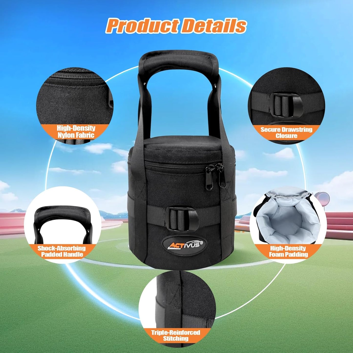 Shot Put Bag With Comfortable Handle and Foam Pad for Carrying Single Ball From 6 LBS to 16 LBS, Black