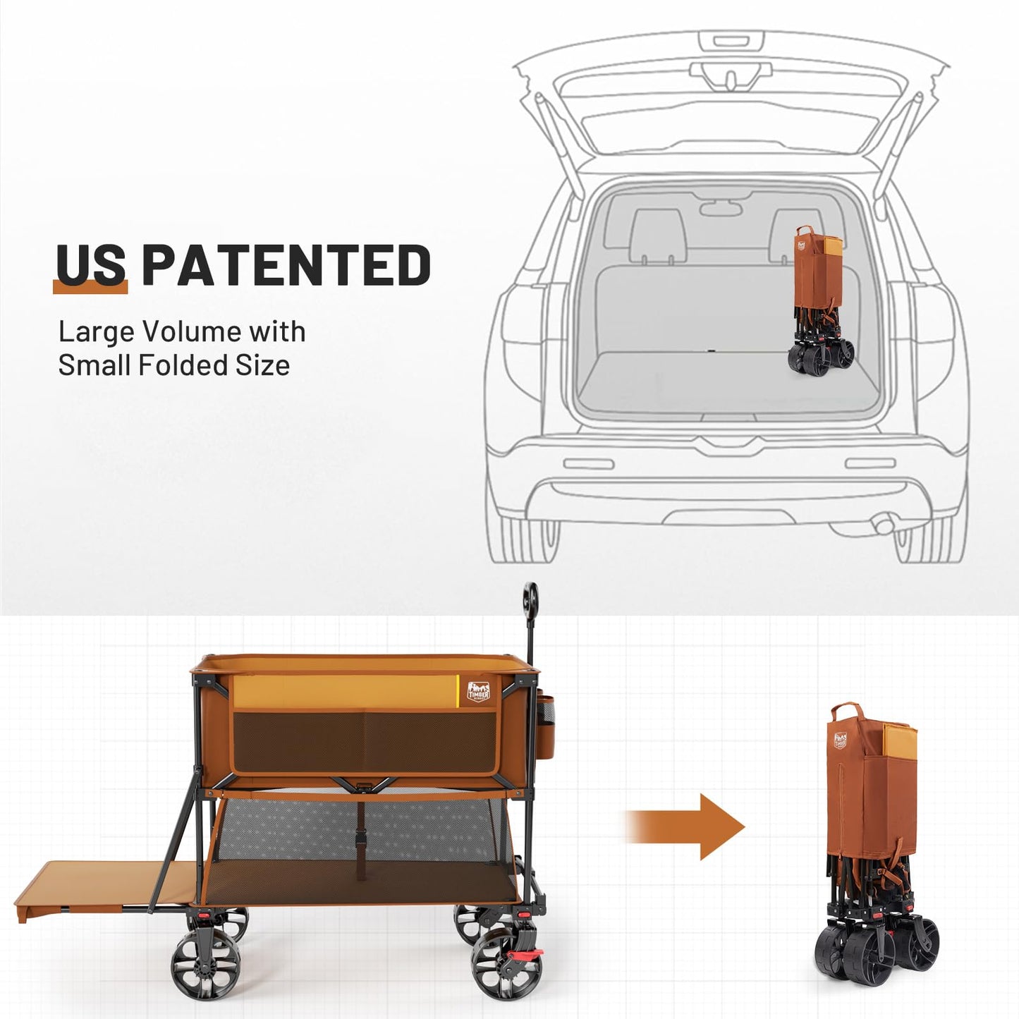TIMBER RIDGE 400L Large Capacity Folding Double Decker Wagon with Brakes, 54" Extra Long Extender Wagon Cart, 450lbs Heavy Duty Collapsible Cart, All-Terrain Big Wheels for Camping, Sports, Shopping