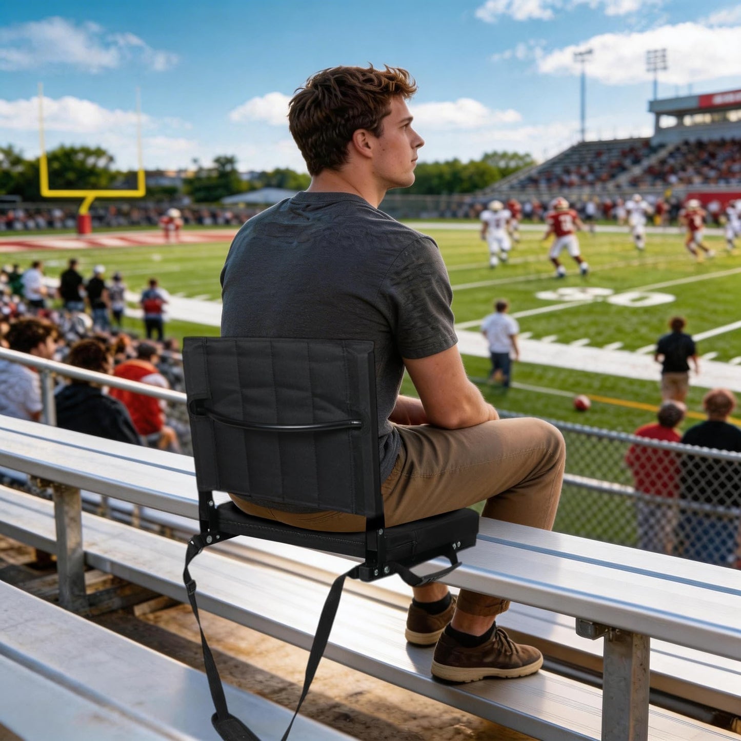 Romswi Stadium Seats for Bleachers with Back Support 2 Pack, Lightweight Portable Bleacher Chairs with Wide Padded Cushion, Folding Stadium Seat with Cup Holder