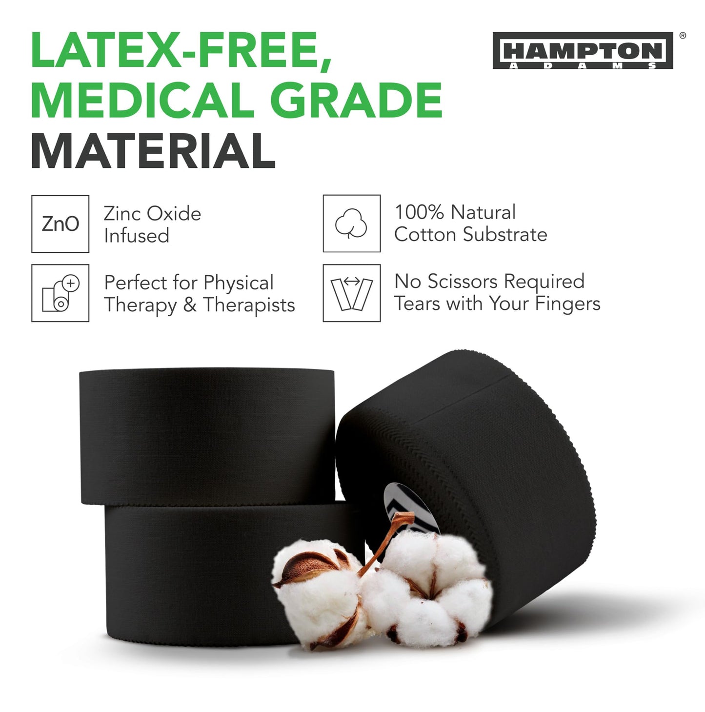Hampton Adams | As Seen on Shark Tank | Original Athletic Sports Tape (3-Pack) | 45ft Rolls | Very Strong Easy Tear NO Sticky Residue | Best Tape for Athlete & Trainers | Fingers Ankles