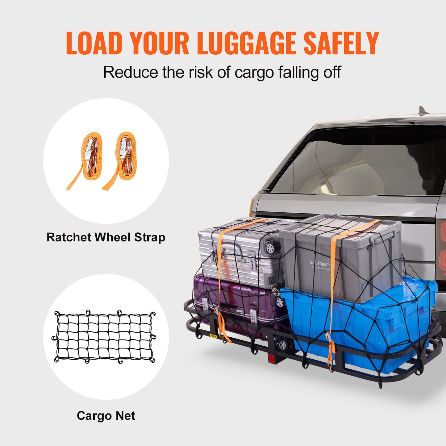 VEVOR 60x24x6 Folding Hitch Carrier - 500lb Capacity Cargo Basket & Waterproof Bag, Fits 2" Hitch Receiver for SUV, Truck, Pickup
