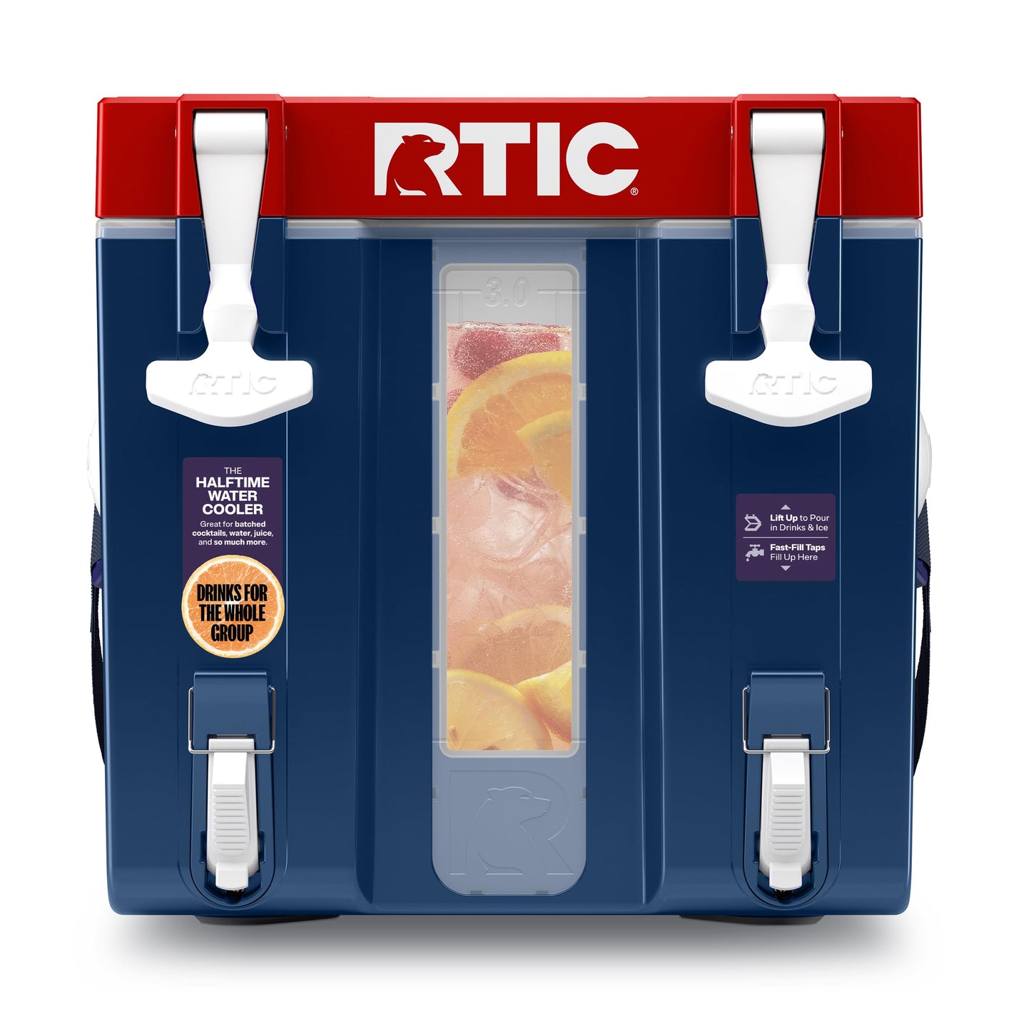 RTIC Halftime 3 Gallon Water Cooler Dispenser, Dual Taps, White | Insulated Beverage Dispenser for Sports, Parties, Camping, BBQ and Picnics, Dual Taps, Stackable, BPA Free