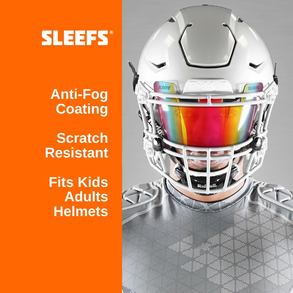 SLEEFS Clear Football Visor for Helmet - Professional Football Visor - Face & Eye Shield - Fits Youth & Adult Helmets - Includes Quick Visor Clips for Easy Installation