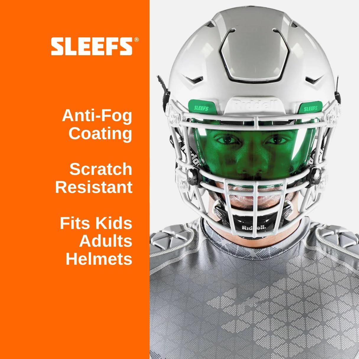 SLEEFS Clear Football Visor for Helmet - Professional Football Visor - Face & Eye Shield - Fits Youth & Adult Helmets - Includes Quick Visor Clips for Easy Installation