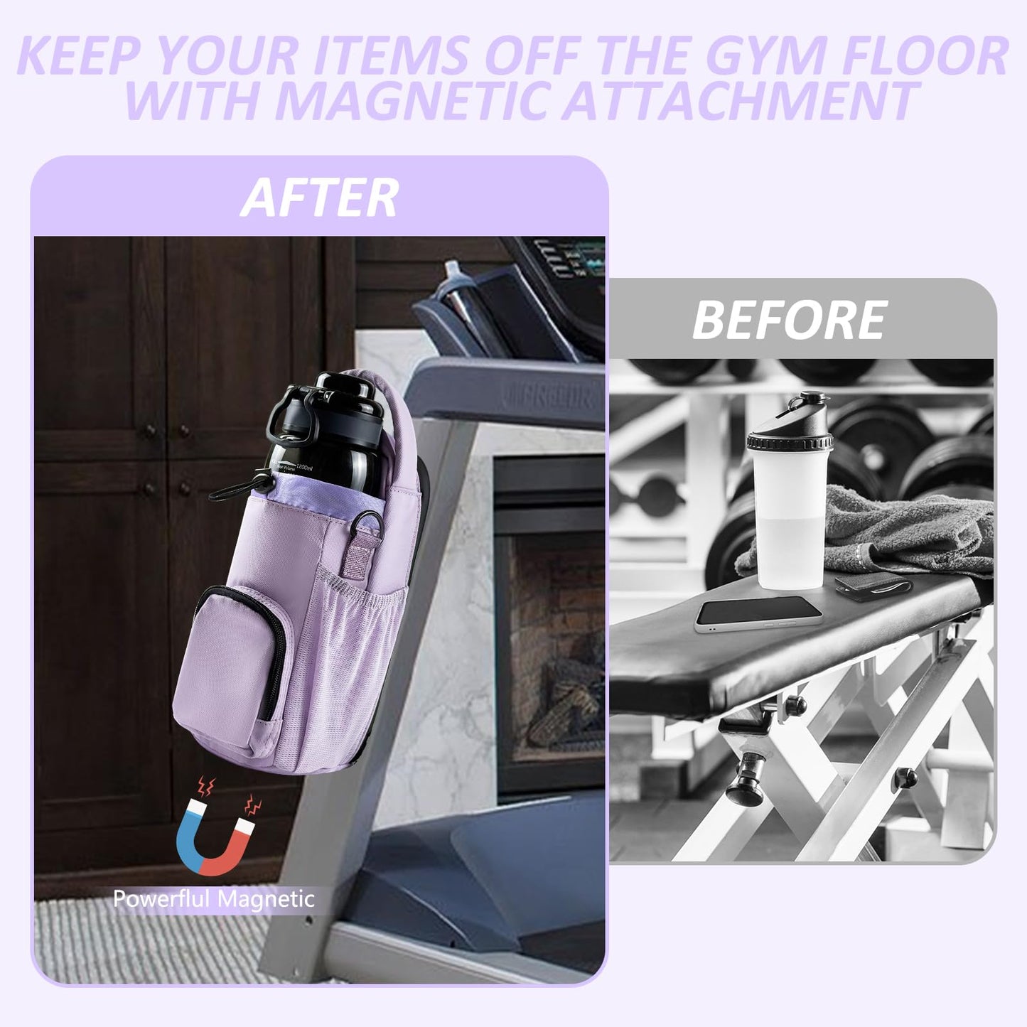 Magnetic Gym Bag for Men and Women, Magnetic Water Bottle Holder for Gym, Small Gym Bag, Gym Gifts for Women and Men (Blue, <40 OZ)