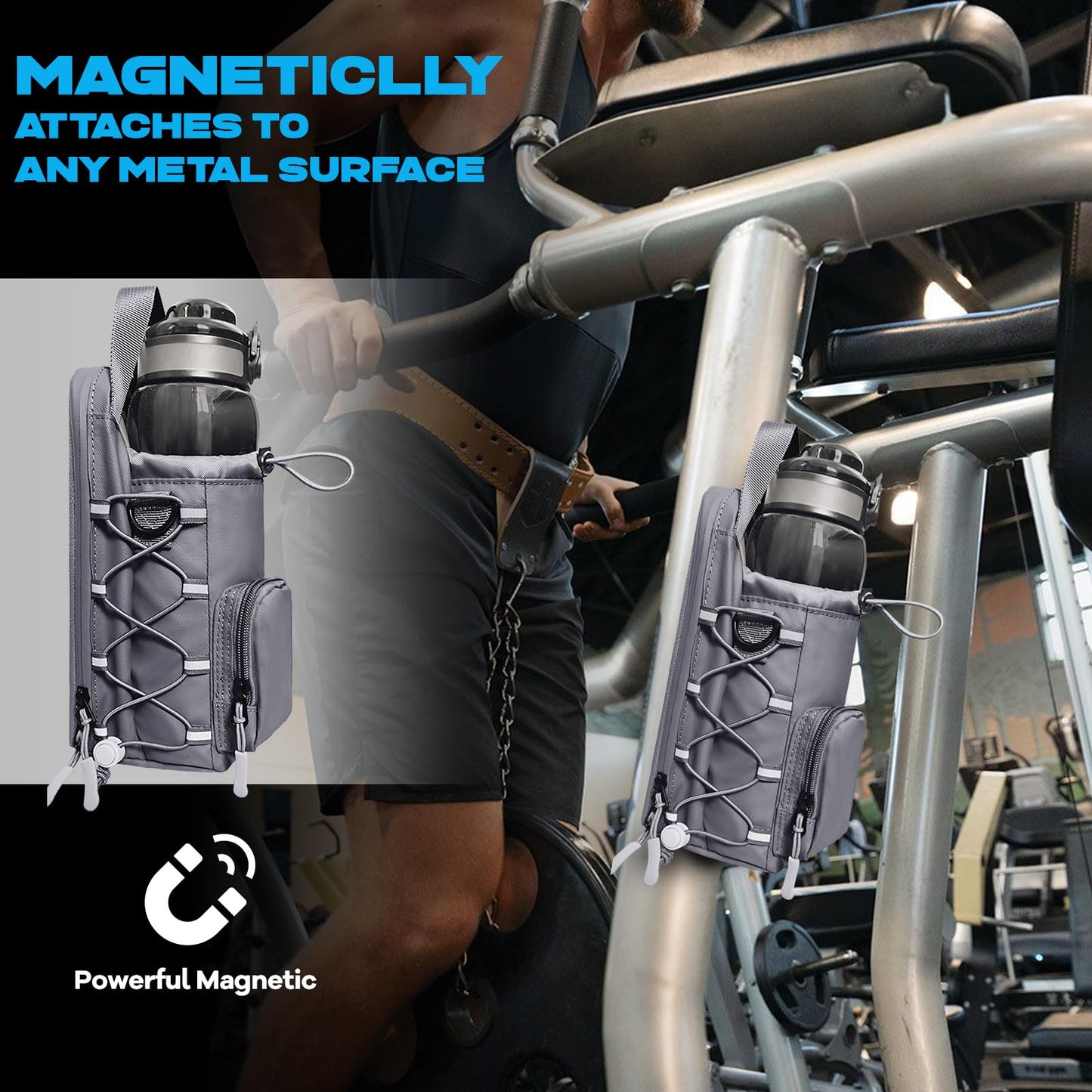 Magnetic Gym Bag for Men and Women, Magnetic Water Bottle Holder for Gym, Small Gym Bag, Gym Gifts for Women and Men (Blue, <40 OZ)