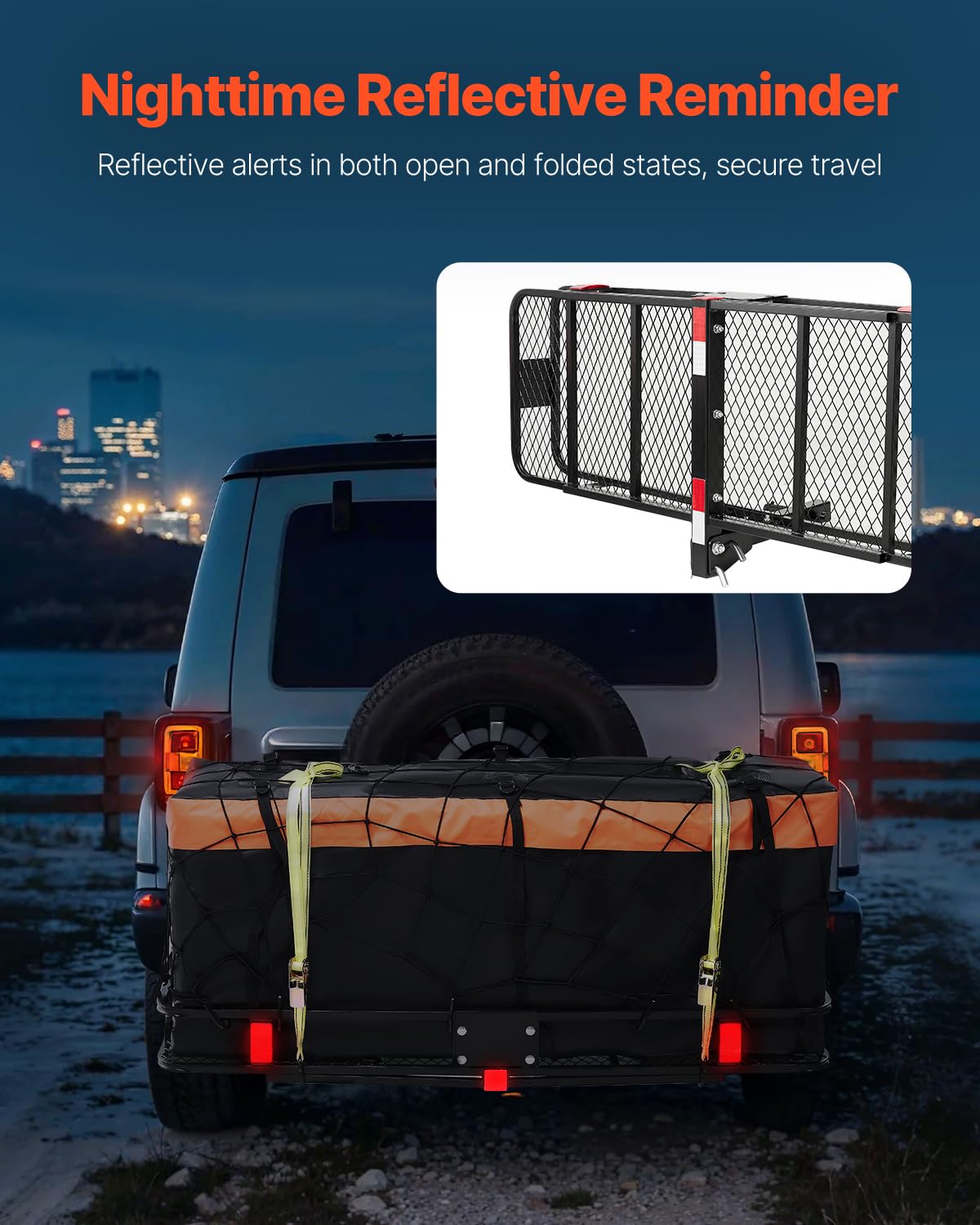 VEVOR 60x24x6 Folding Hitch Carrier - 500lb Capacity Cargo Basket & Waterproof Bag, Fits 2" Hitch Receiver for SUV, Truck, Pickup