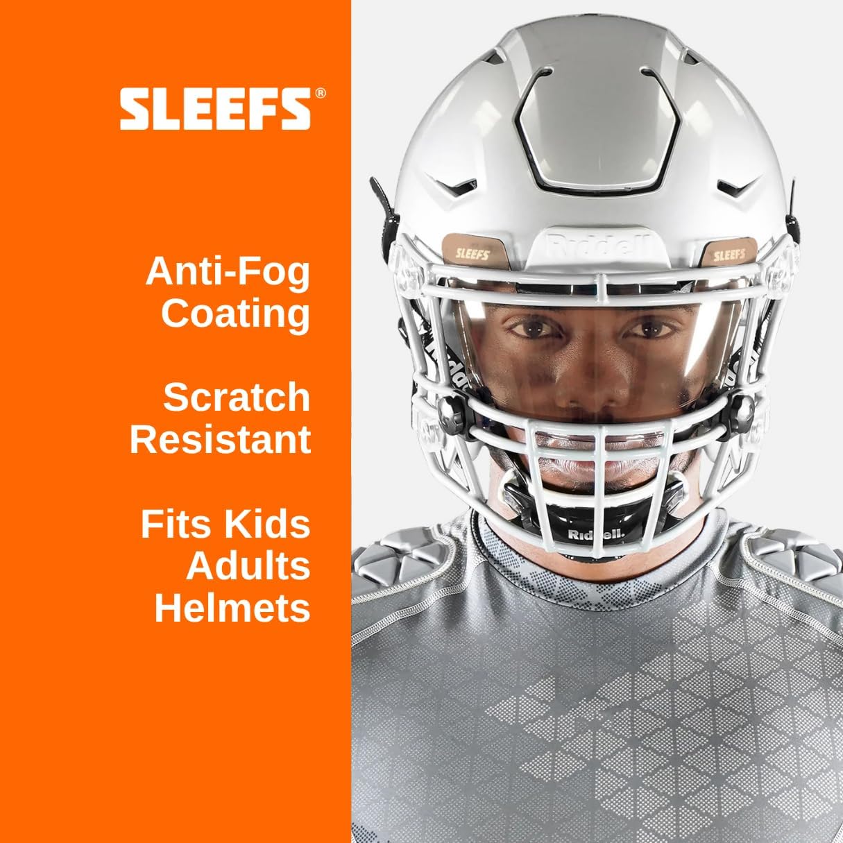 SLEEFS Clear Football Visor for Helmet - Professional Football Visor - Face & Eye Shield - Fits Youth & Adult Helmets - Includes Quick Visor Clips for Easy Installation