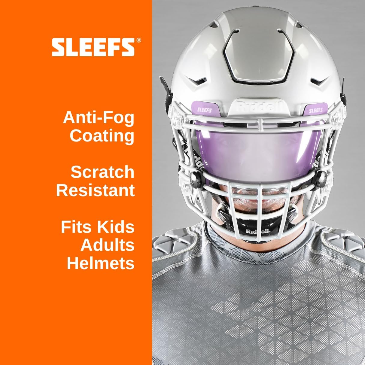 SLEEFS Clear Football Visor for Helmet - Professional Football Visor - Face & Eye Shield - Fits Youth & Adult Helmets - Includes Quick Visor Clips for Easy Installation