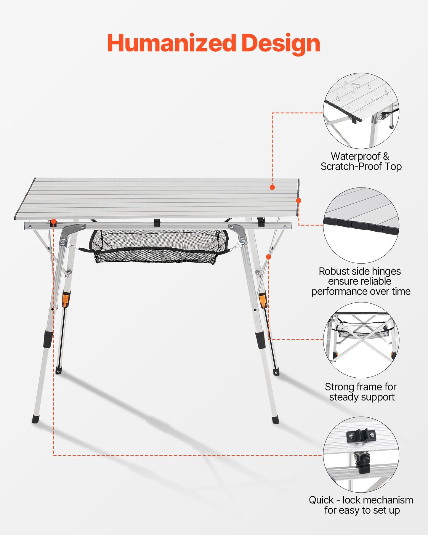 VEVOR Folding Camping Table, Portable Roll Up Side Tables, Lightweight Aluminum Beach Table for Outdoor BBQ Tailgating Picnic, Travel (47 inch-Black)