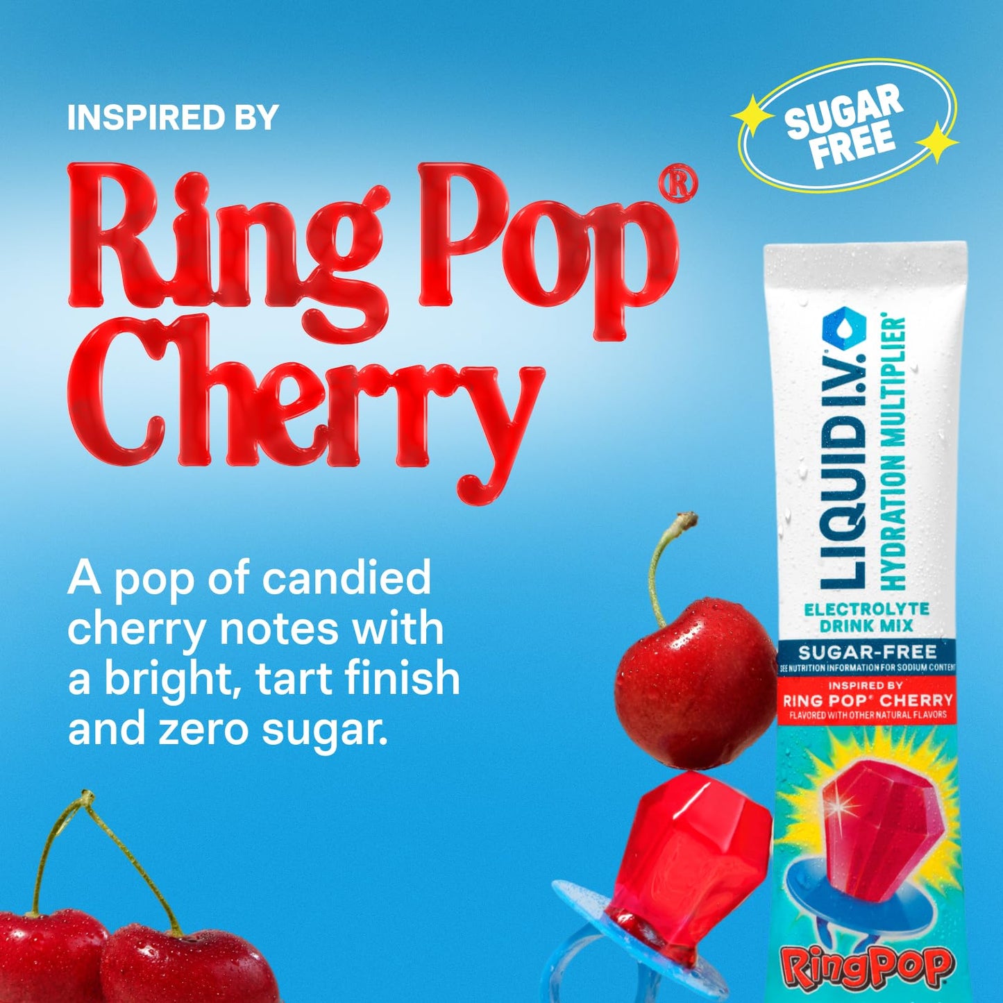 Liquid I.V.® Hydration Multiplier® Sugar-Free - Ring Pop Cherry | Electrolyte Powder Drink Mix | 1 Pack (14 Servings)