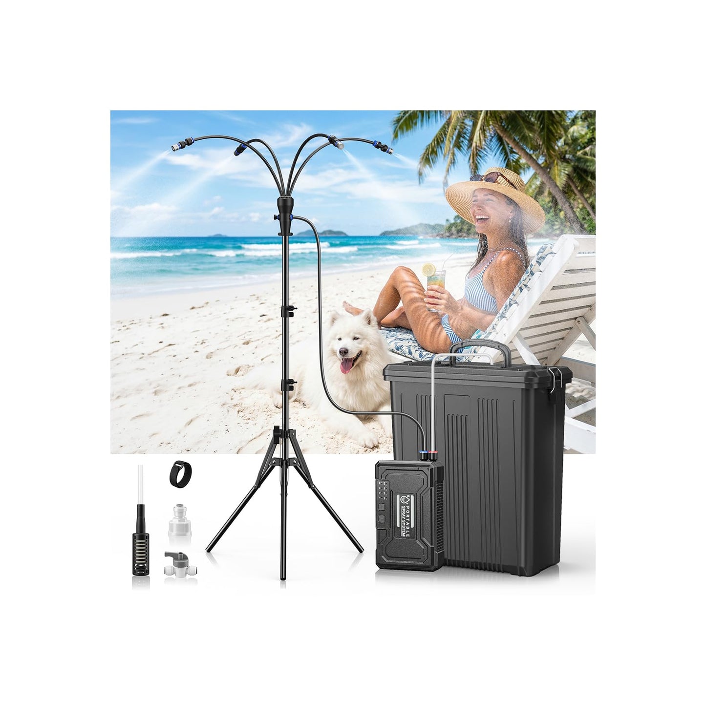 Portable 4 Gallon Misting System with 15000mAh Rechargeable Pump, 33FT Hose – Powerful Outdoor Water Bucket Misters for Outside Patio Cooling, Backyard, Canopy, Camping, Umbrella, Sports, Greenhouse