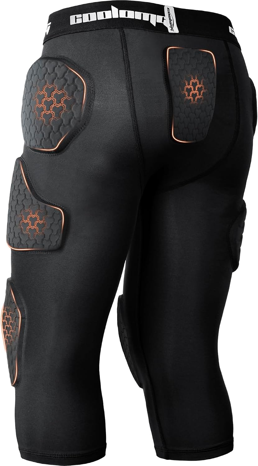 COOLOMG Youth Girdle Football 7-Pad for Knee Thigh Hip Tailbone Protection | Boys Football Padded Compression Girdle Shorts with Knee Pads
