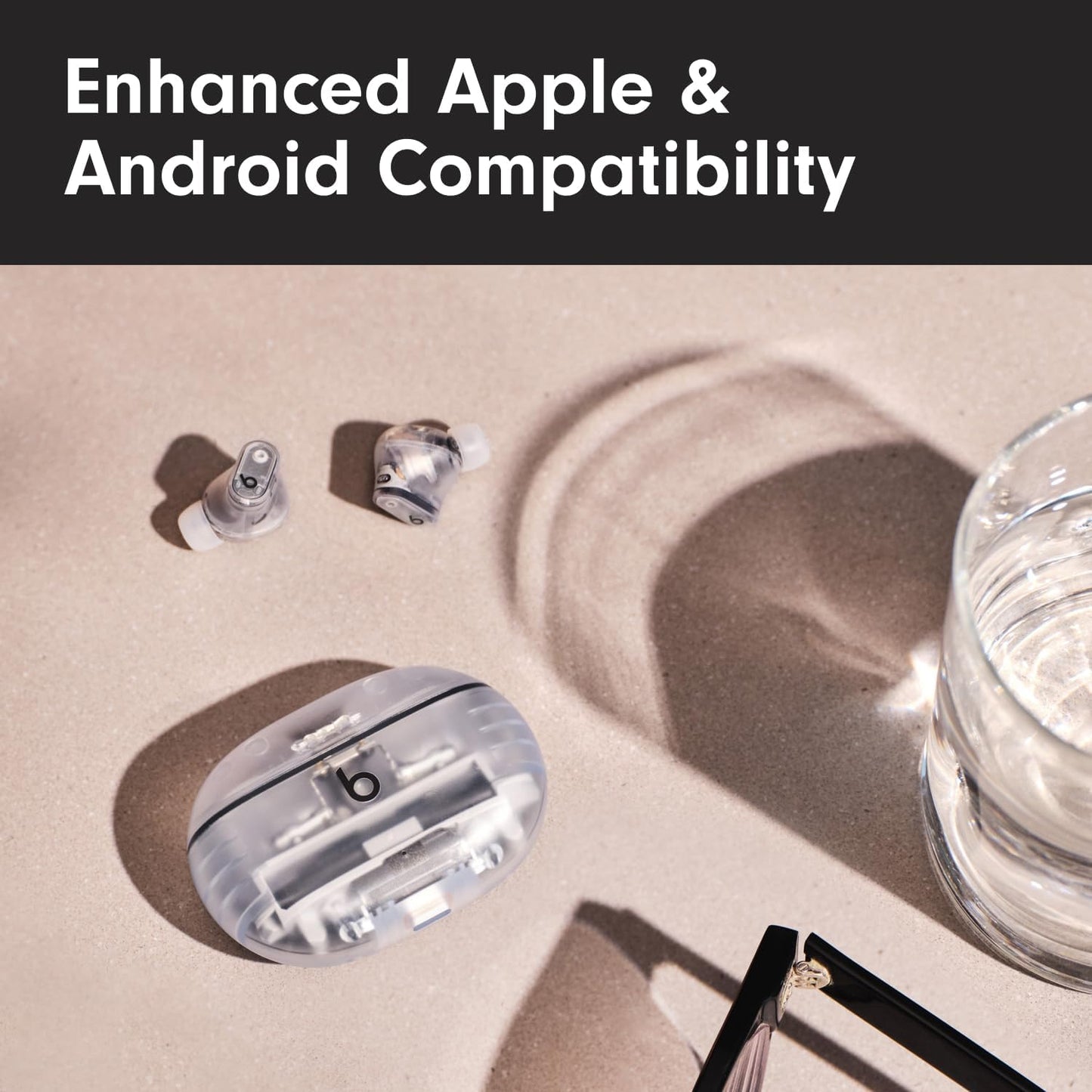 Beats Studio Buds + | True Wireless Noise Cancelling Earbuds, Enhanced Apple & Android Compatibility, Built-in Microphone, Sweat Resistant Bluetooth Headphones, Spatial Audio - Transparent