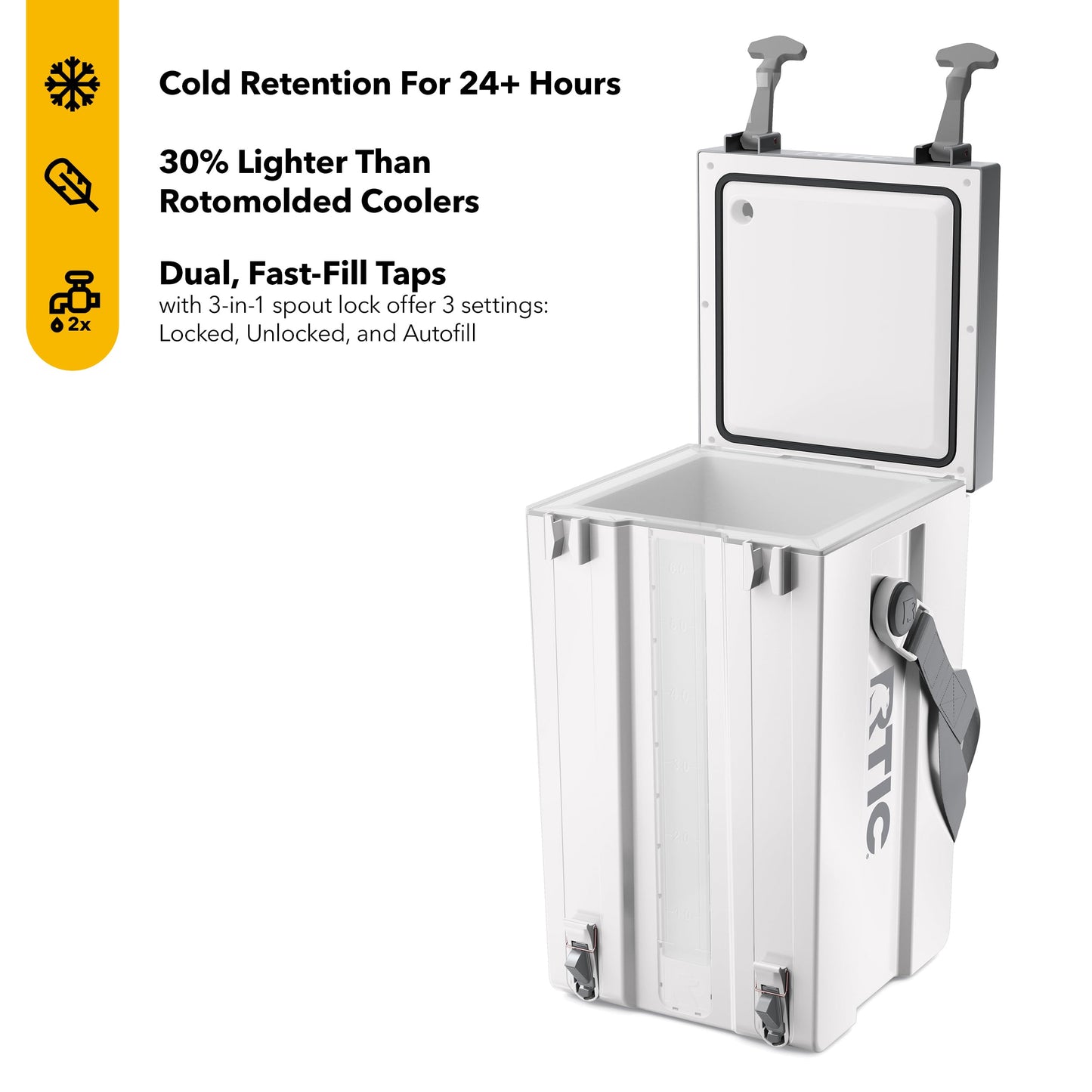 RTIC Halftime 3 Gallon Water Cooler Dispenser, Dual Taps, White | Insulated Beverage Dispenser for Sports, Parties, Camping, BBQ and Picnics, Dual Taps, Stackable, BPA Free