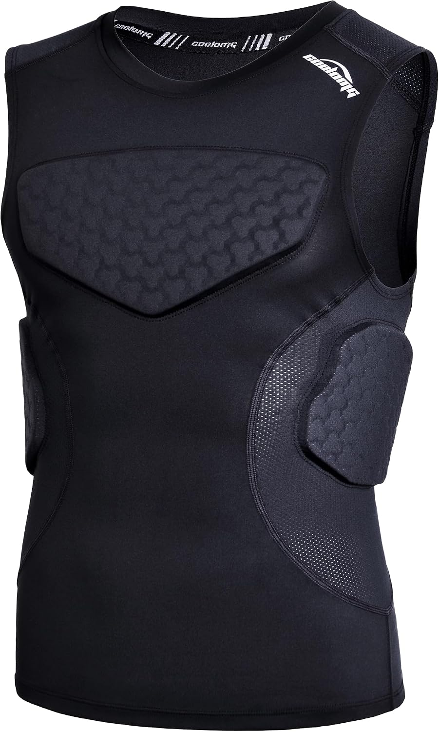 COOLOMG Youth Padded Football Shirt Chest Rib Protector | Football Compression Undershirt Back Protection