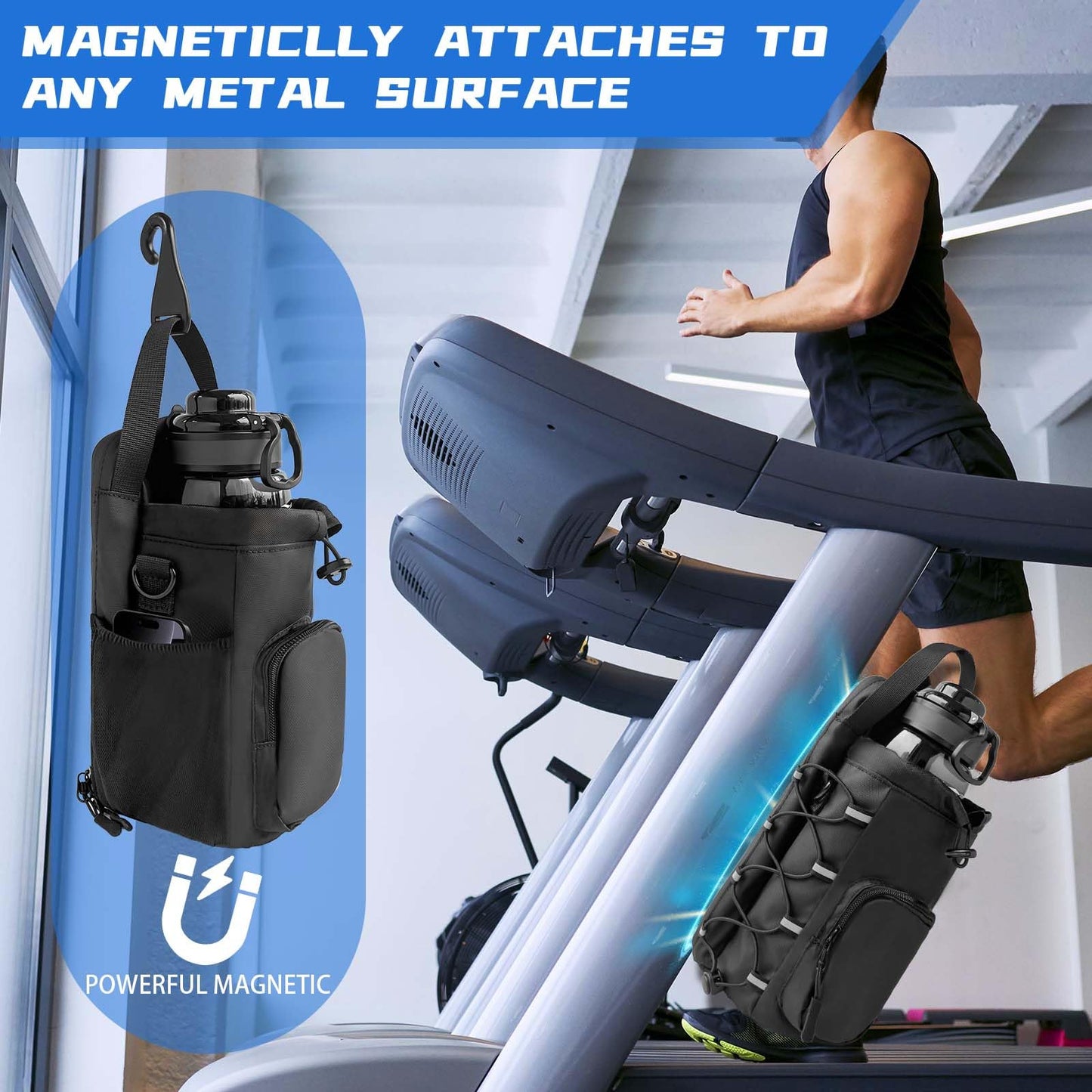 Magnetic Gym Bag for Men and Women, Magnetic Water Bottle Holder for Gym, Small Gym Bag, Gym Gifts for Women and Men (Blue, <40 OZ)