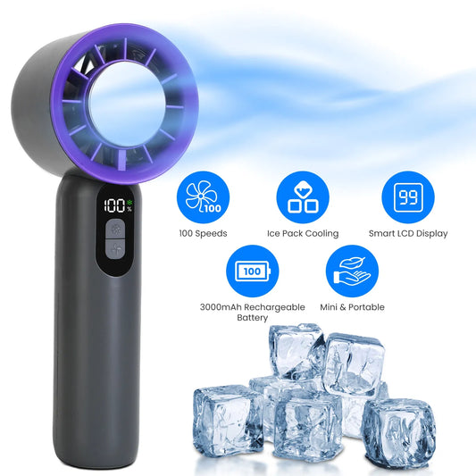 Speed Handheld Fan With Ice Cooler High Speed Turbo Fan 3000mAh Rechargeable Hand Fan With LCD Display For Travel Camping Beach Outdoor