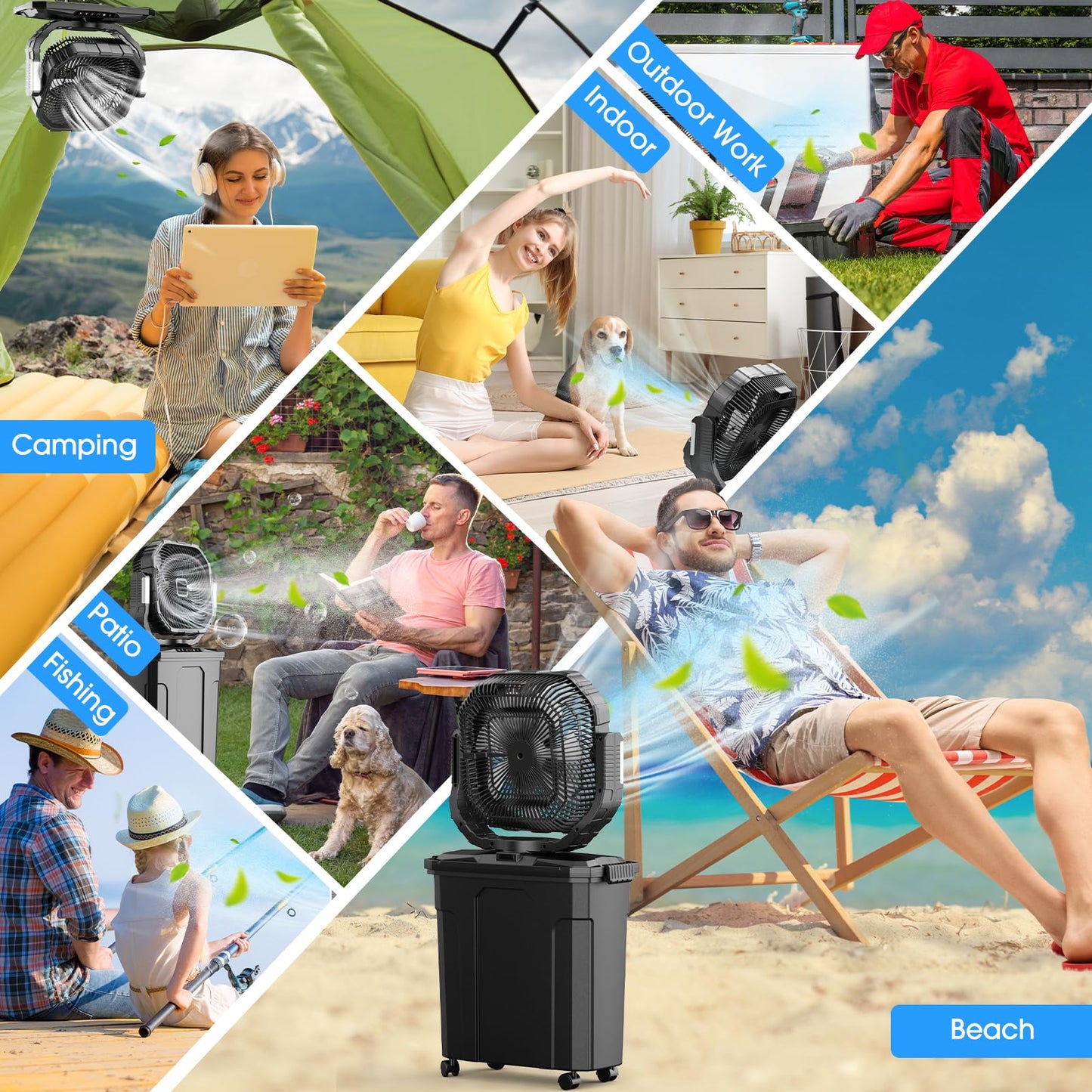 Ausic 5 Gal 12" Portable Misting Fan for Outside Patios, 30000mAh Outdoor Oscillating Rechargeable Battery Fan, Cooling Water Camping Fan with Telescopic Handle/Remote, Summer Essentials
