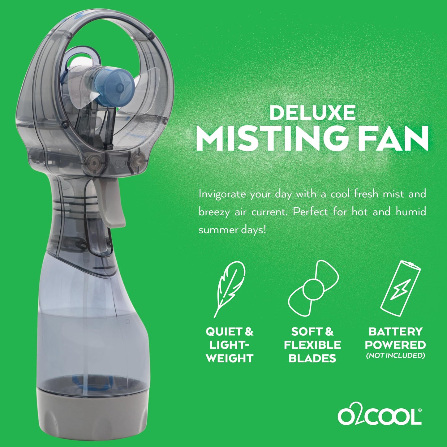 O2COOL Deluxe Handheld Battery Powered Water Misting Fan (Green)