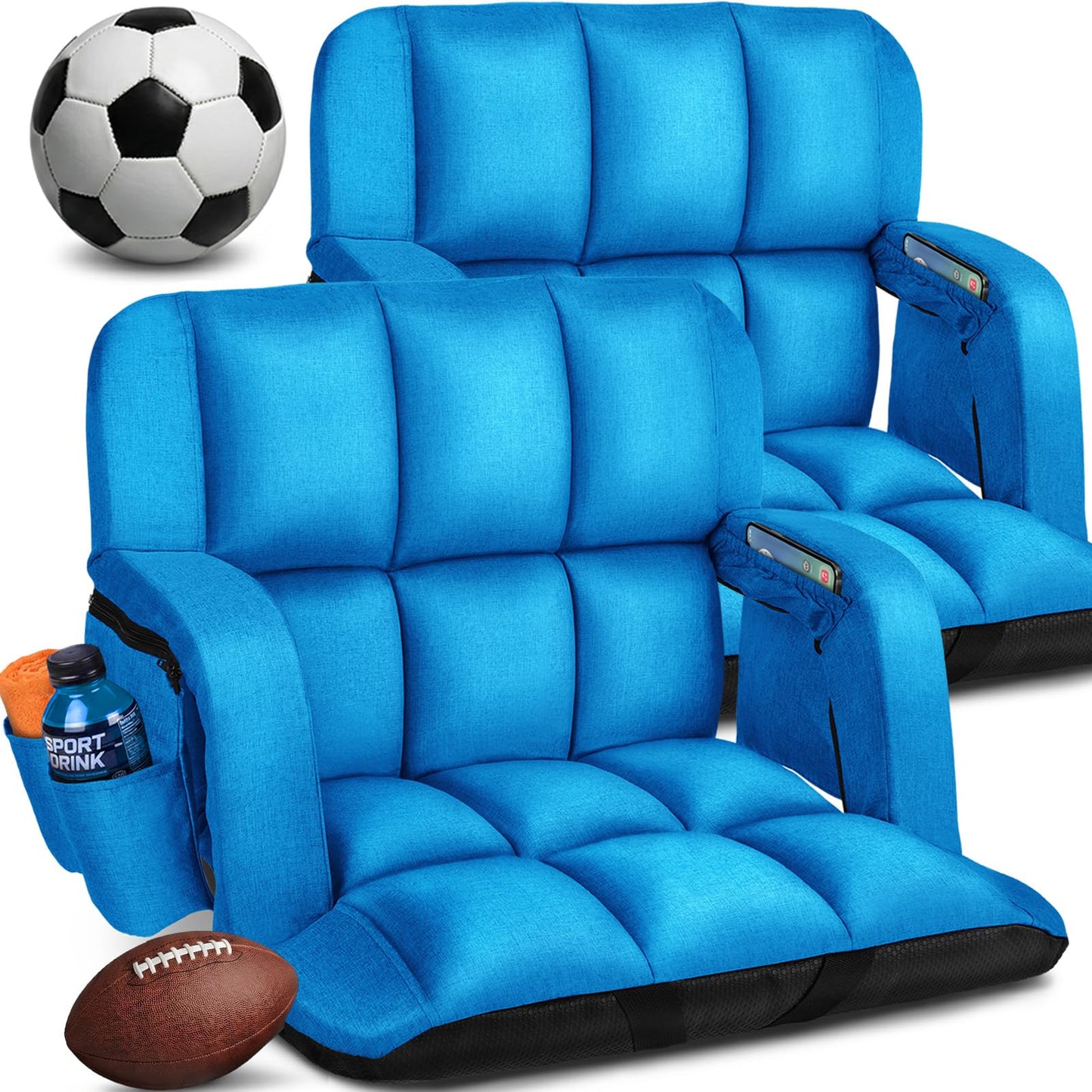 Stadium Seats with Back Support 2 Pack, 12-Grid Ergonomic 4.7" Thick Bleacher Chairs for All-Day Comfort, 6 Reclining Positions, Portable Extra Wide Adjustable Stadium Chair for Football & Baseball
