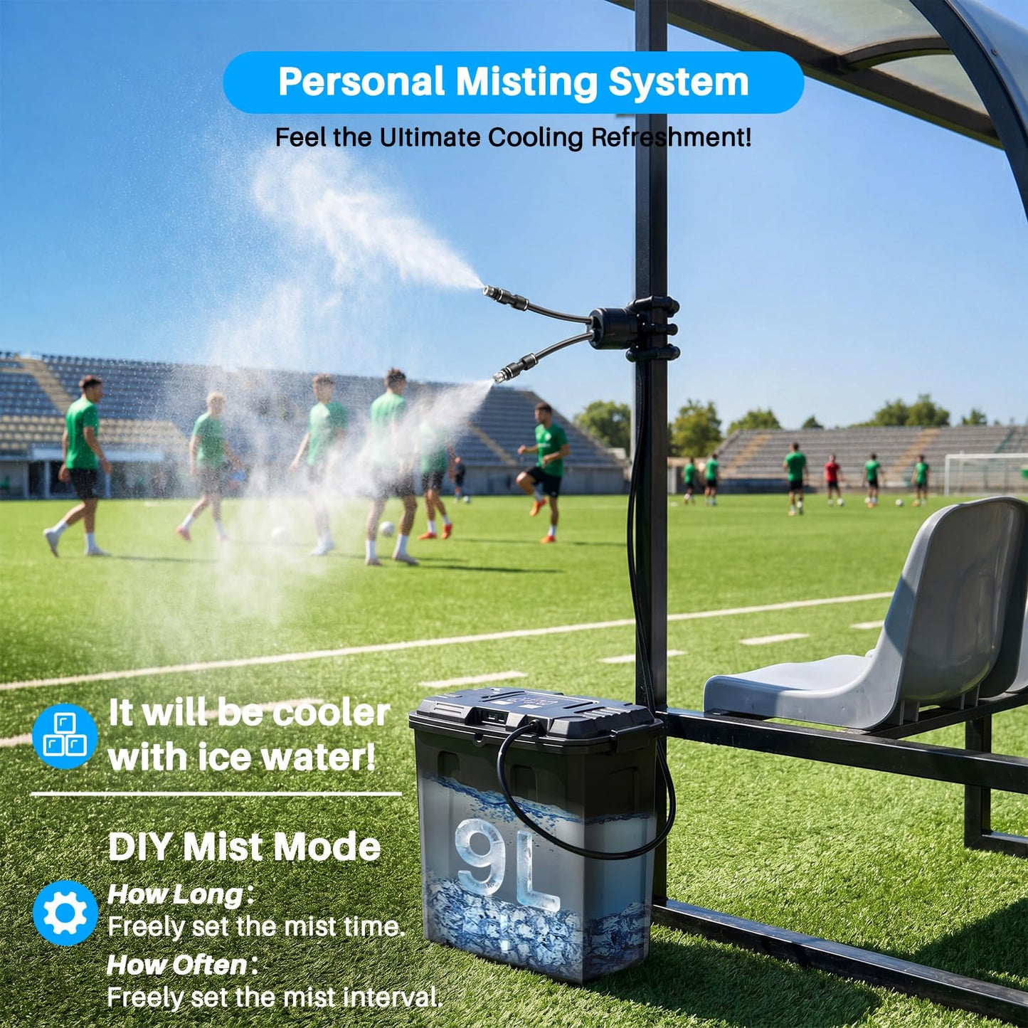 Ausic Personal Misting System Portable, Outdoor Misters for Outside Water Cooling, 9L Bucket with Built-in 10000mAh Battery & PCS Pump, for Outdoor Sports/Patio/Umbrella/Pasture/Greenhouse/Camping