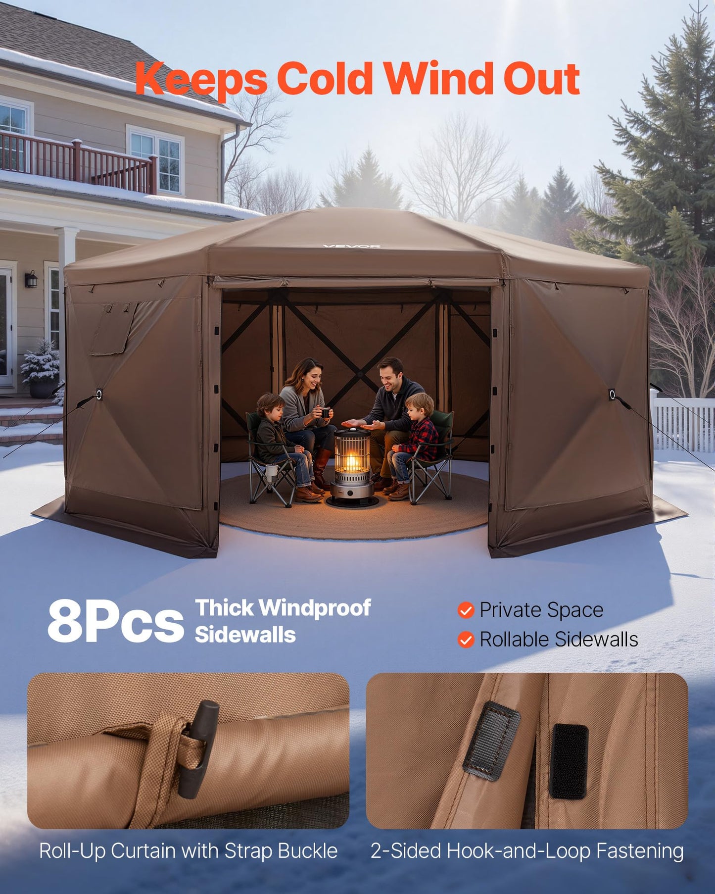 VEVOR Pop Up Gazebo Screen Tent 6 Sided Canopy Sun Shelter with 6 Removable Privacy Wind Cloths & Mesh Windows, 10x10FT Quick Set Screen Tent with Mosquito Netting, Army Green