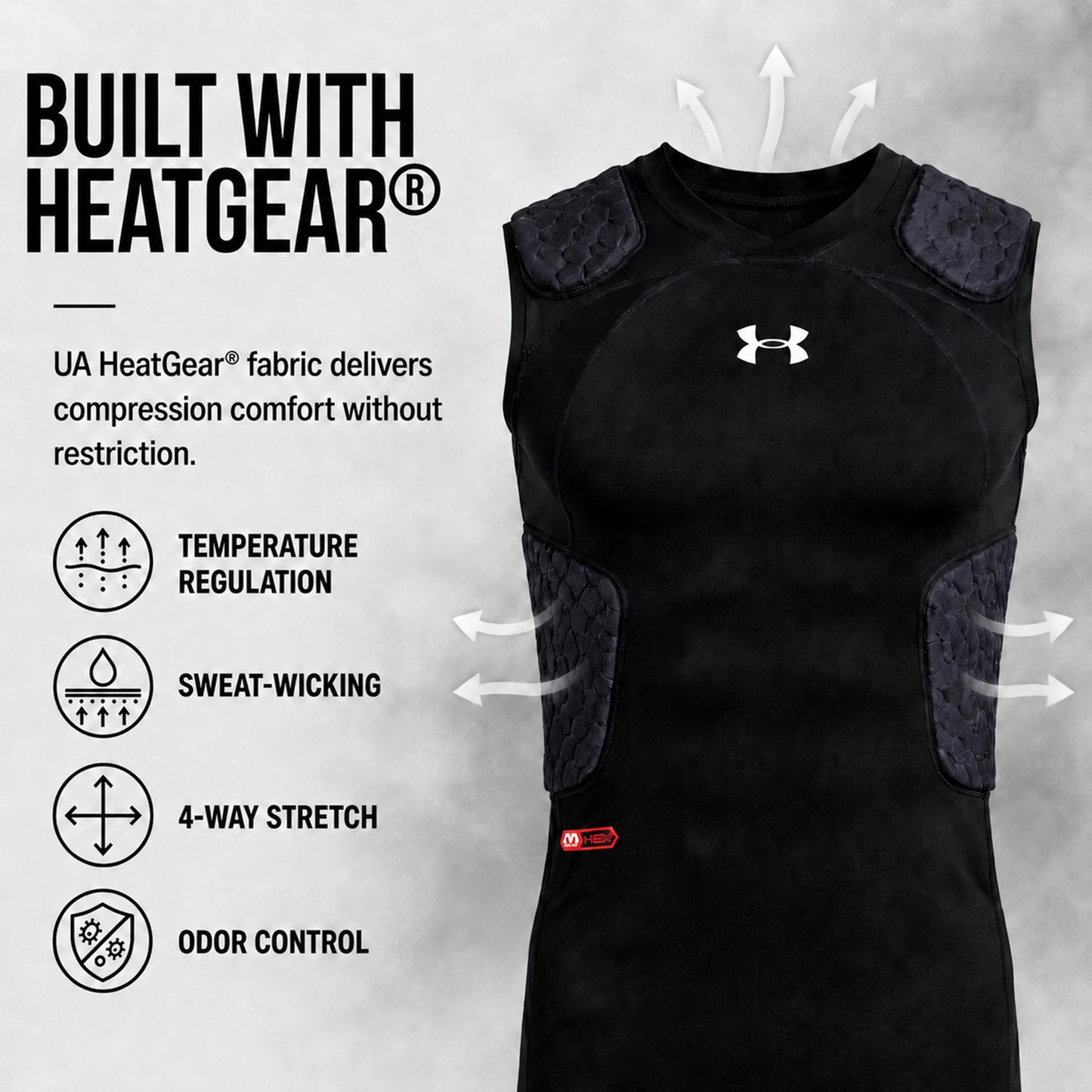 Under Armour Gameday Pro 5-Pad Youth Football Compression Shirt Protective Top