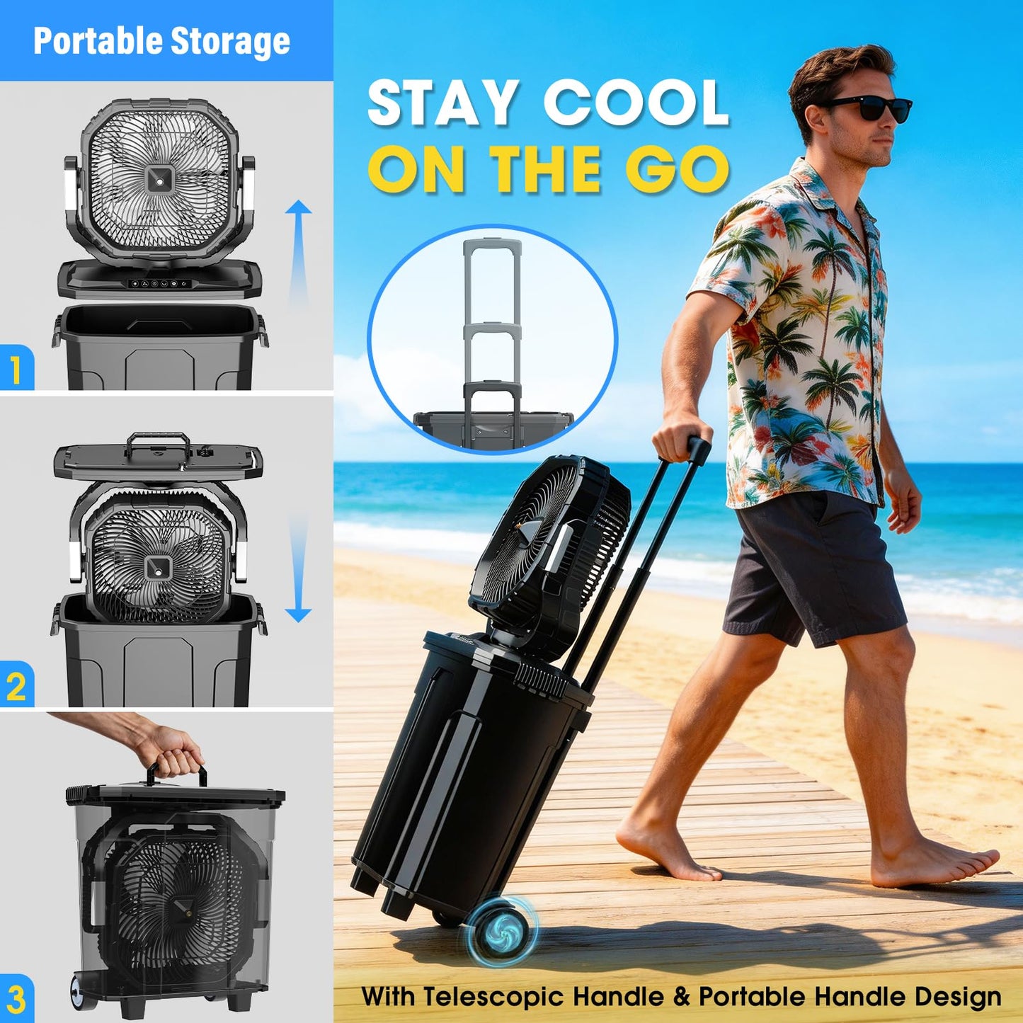 Ausic 5 Gal 12" Portable Misting Fan for Outside Patios, 30000mAh Outdoor Oscillating Rechargeable Battery Fan, Cooling Water Camping Fan with Telescopic Handle/Remote, Summer Essentials