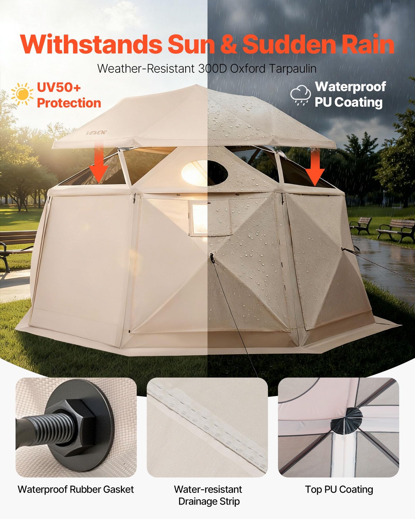 VEVOR Pop Up Gazebo Screen Tent 6 Sided Canopy Sun Shelter with 6 Removable Privacy Wind Cloths & Mesh Windows, 10x10FT Quick Set Screen Tent with Mosquito Netting, Army Green