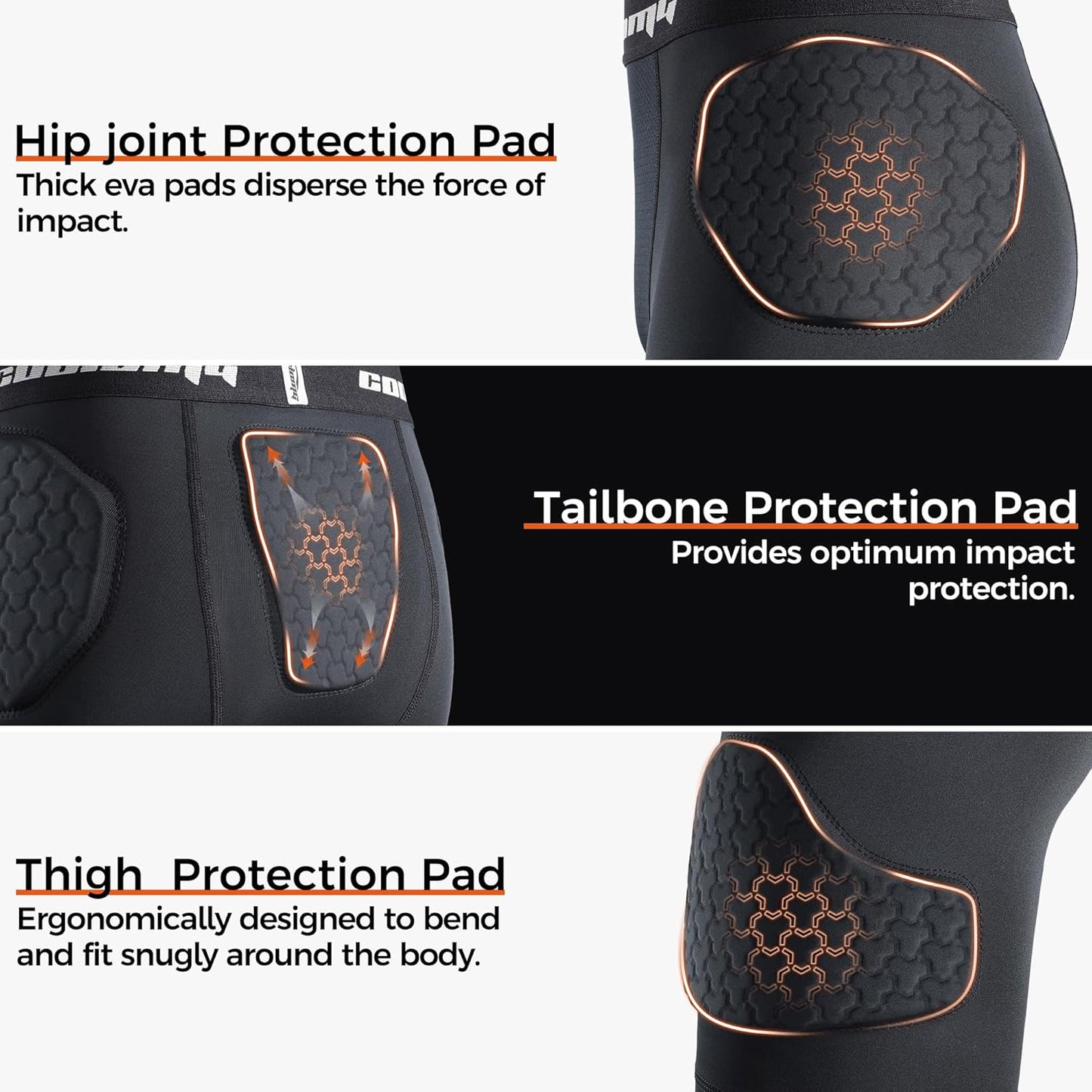 COOLOMG Youth Football Girdle 5-Pad Integrated Hip Thigh Tailbone Pads | Boys Football Padded Compression Shorts with Cup Pocket