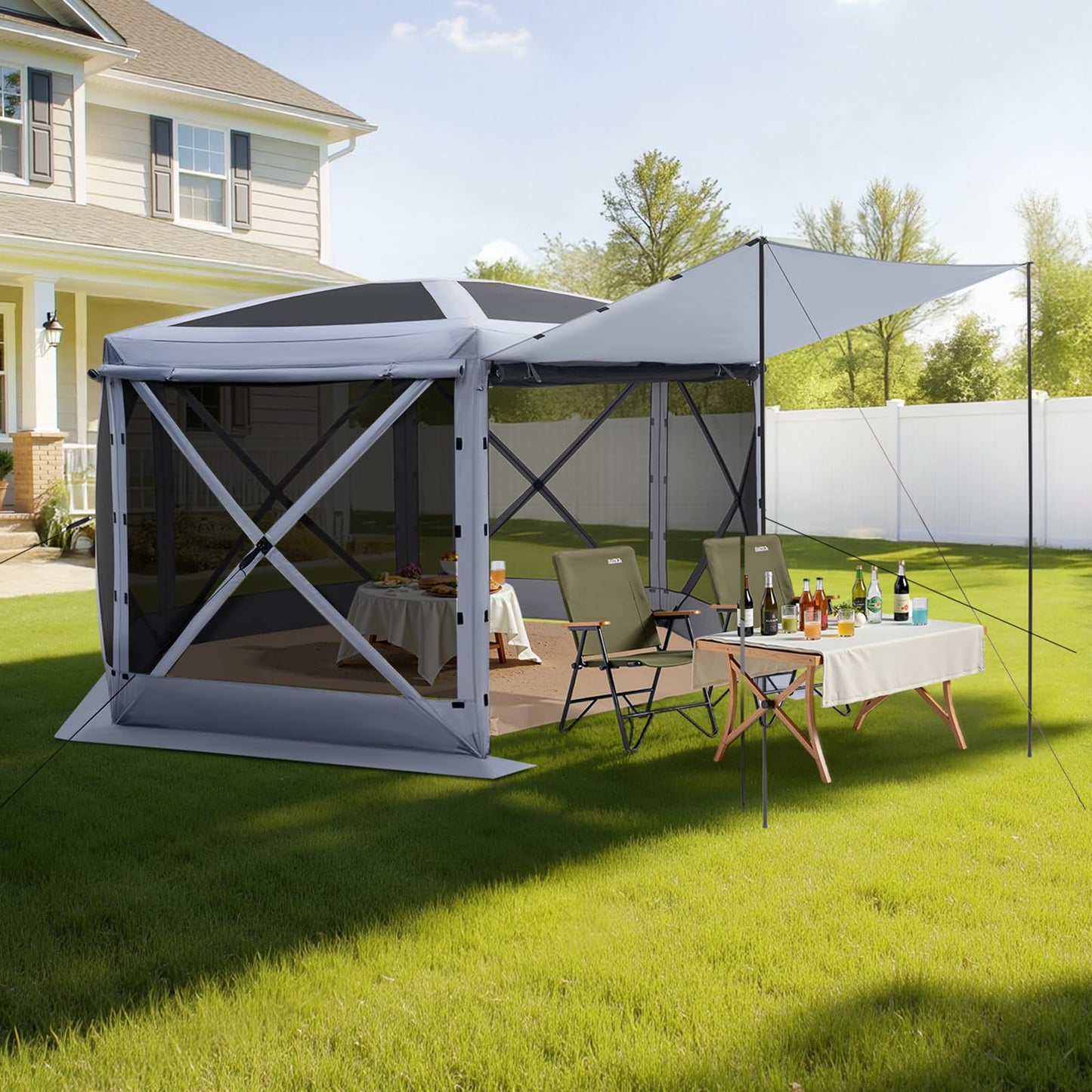 VEVOR Pop Up Gazebo Screen Tent 6 Sided Canopy Sun Shelter with 6 Removable Privacy Wind Cloths & Mesh Windows, 10x10FT Quick Set Screen Tent with Mosquito Netting, Army Green