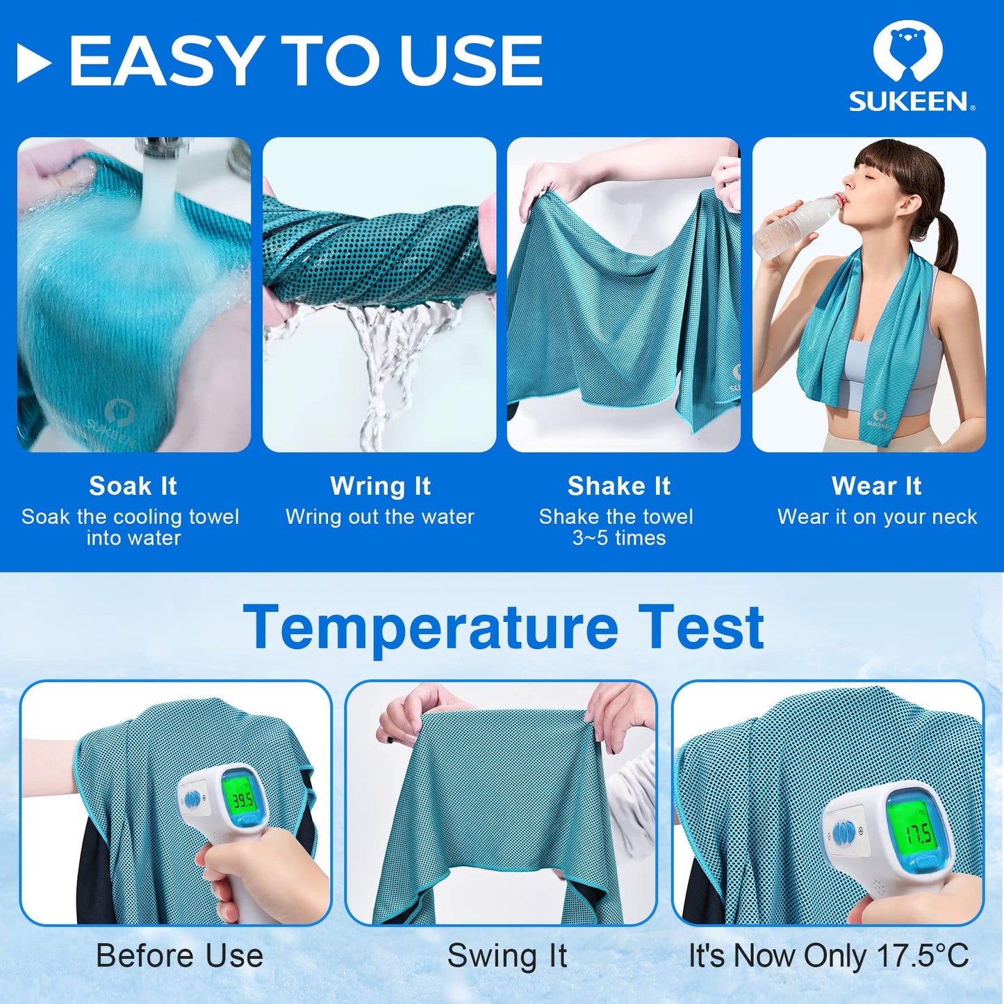 Sukeen 4 Pack Cooling Towels (40"x12"), Cooling Neck Wraps, Ice Towel, Soft Breathable Chilly Towel,Microfiber Towel for Yoga,Sport,Running,Gym,Workout,Camping,Fitness,Workout & More Activities