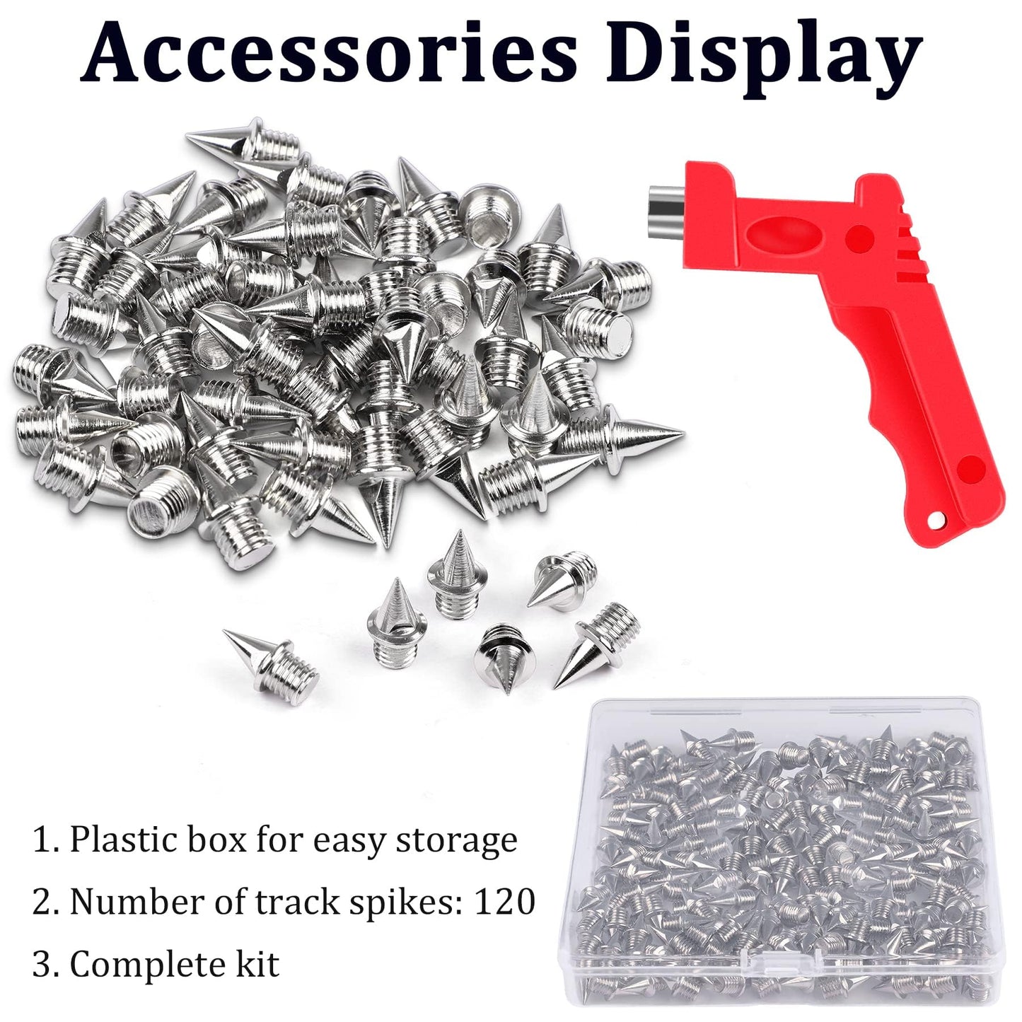 JULMELON 120PCS 1/4inch Stainless Steel Track and Cross Country Spikes Golf Shoe Spikes with Spike Wrench, Replacement Spikes for Sprint Sports Short Running Track Shoes