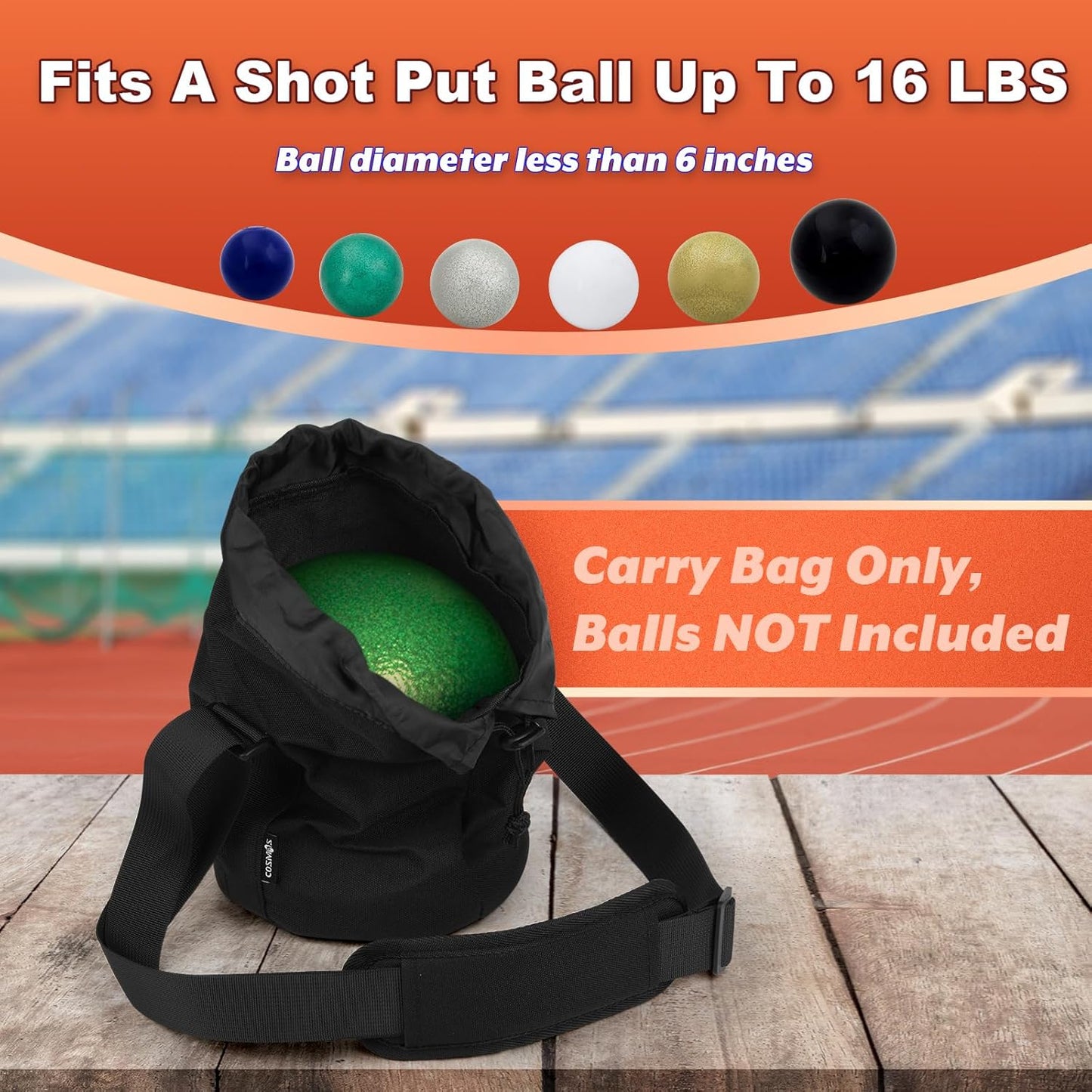 Cosmos Shot Put Carry Bag - Portable Shoulder Bag with Adjustable Strap and Foam Pad for Carrying Single Shot Put Ball from 6 LBS to 16 LBS